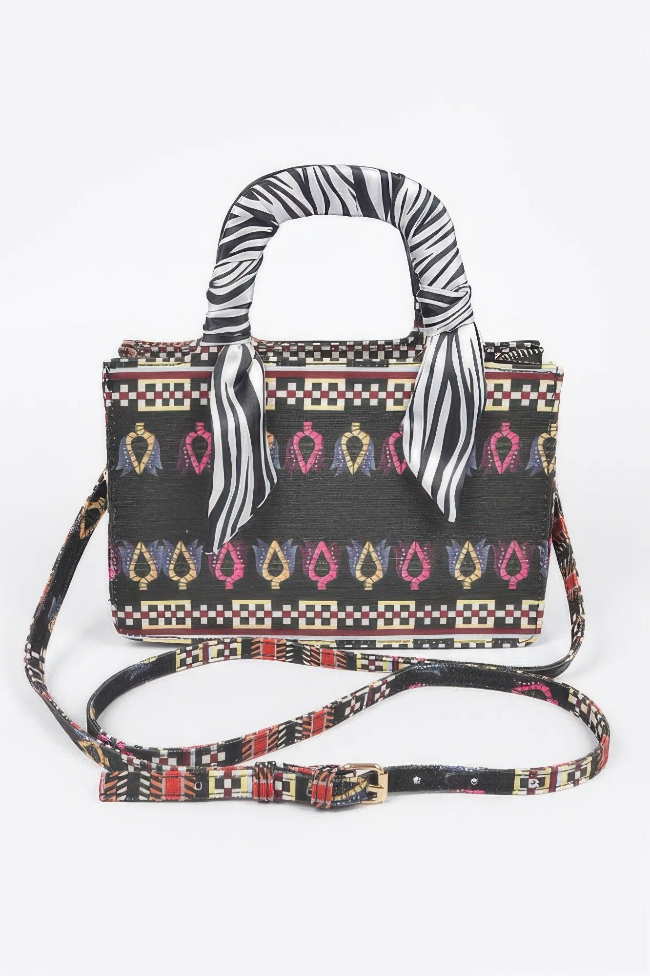 Multi Color Scarf Handle Mini Tote Bag
