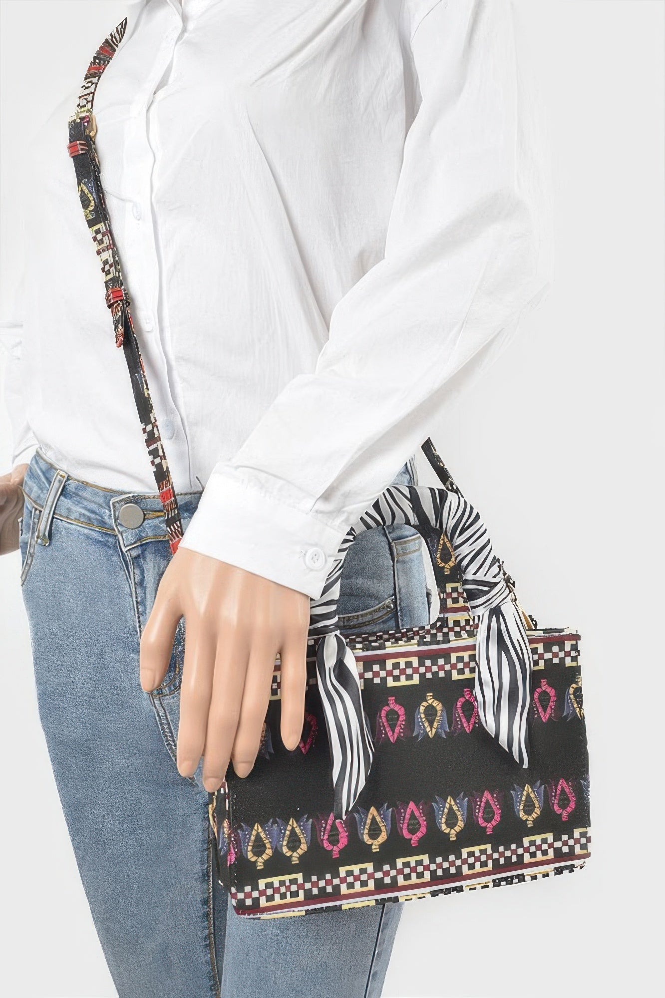 Multi Color Scarf Handle Mini Tote Bag
