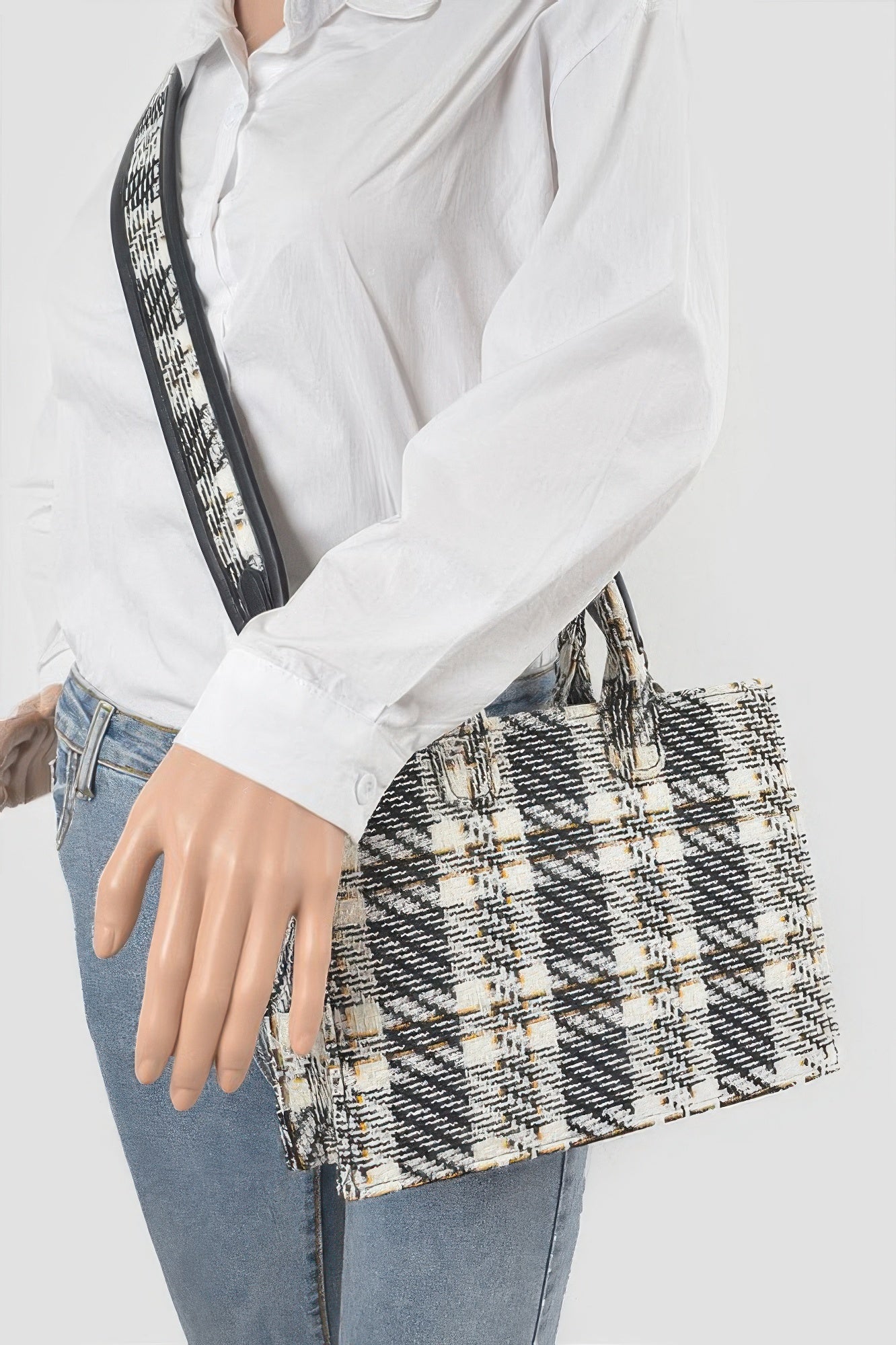 Tweed Plaid Medium Tote Bag