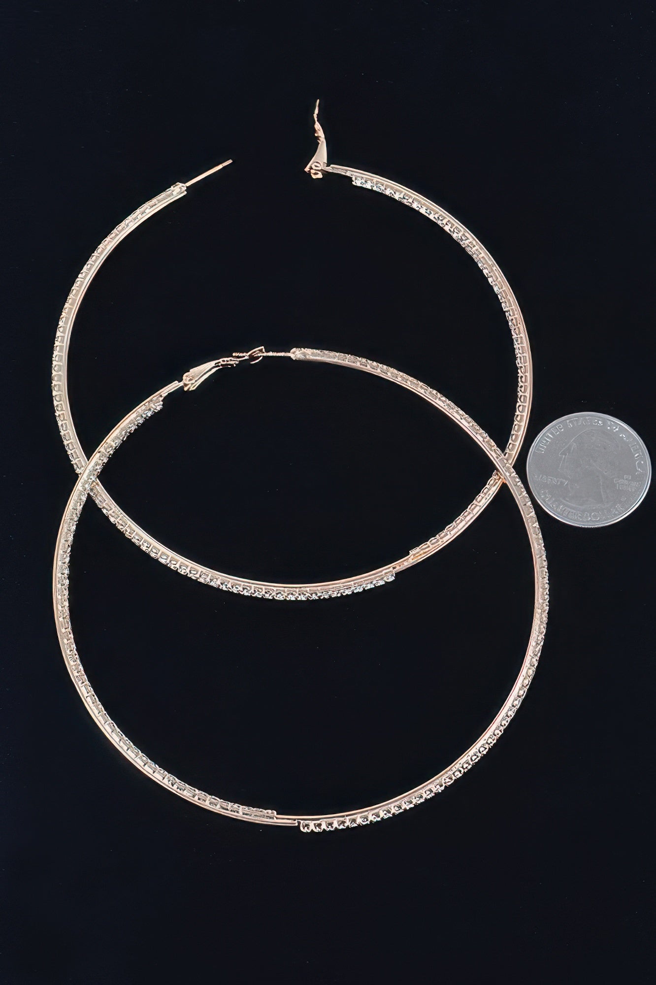 Thin Hoop Earrings With Rhinestone Details.