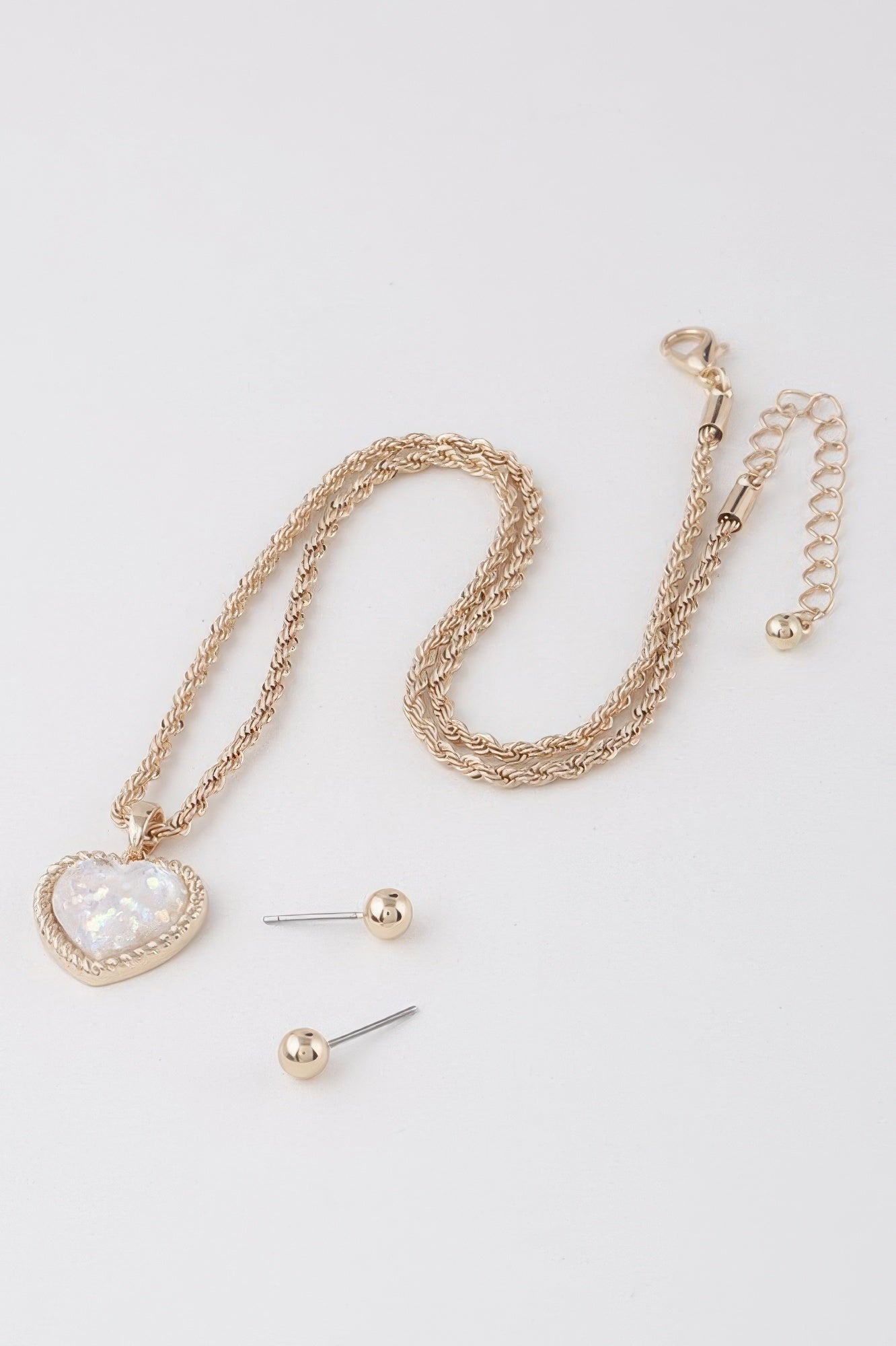 Glittered Heart Chain Necklace Set