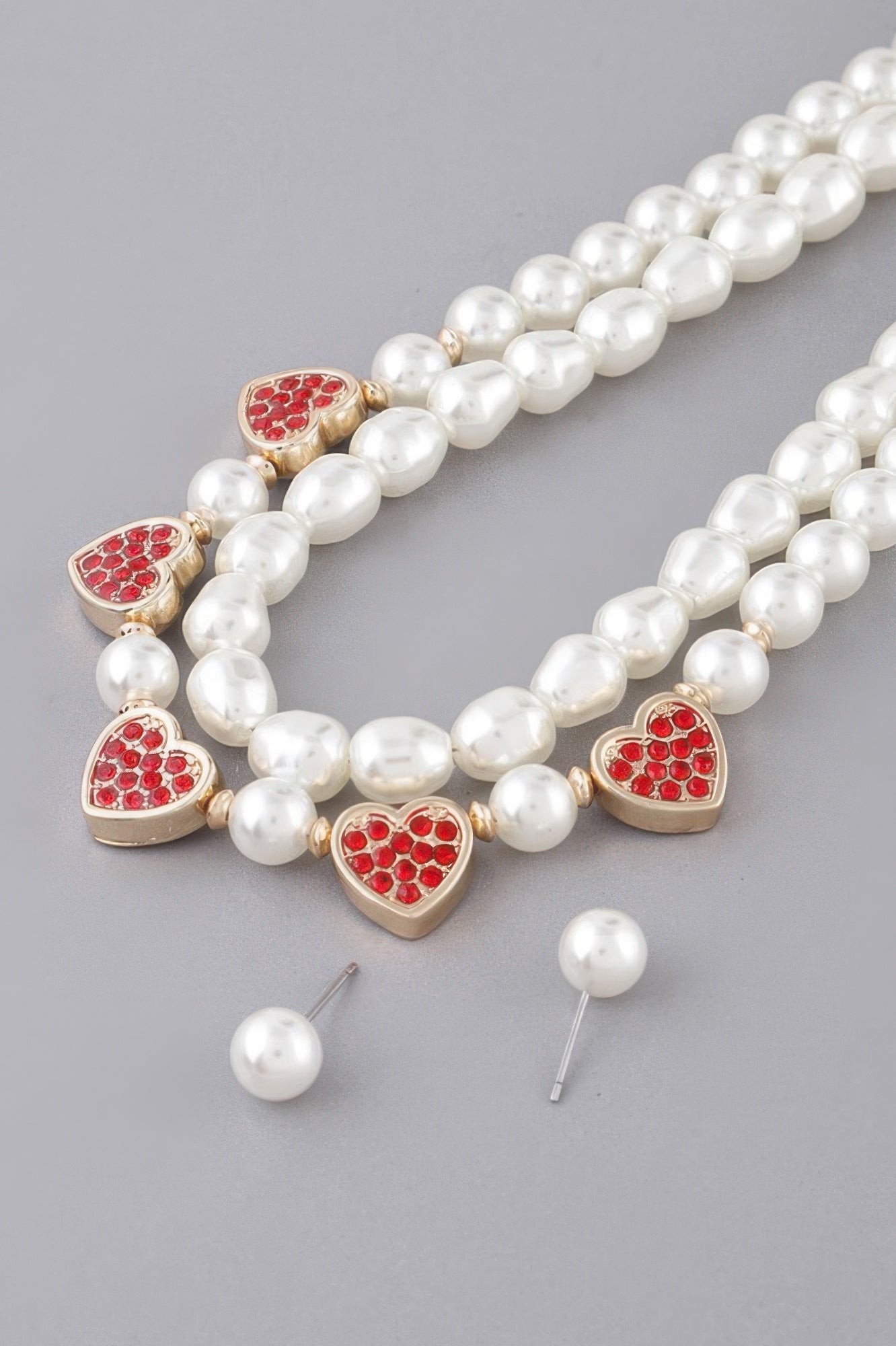 Pearled Heart Charms Necklace
