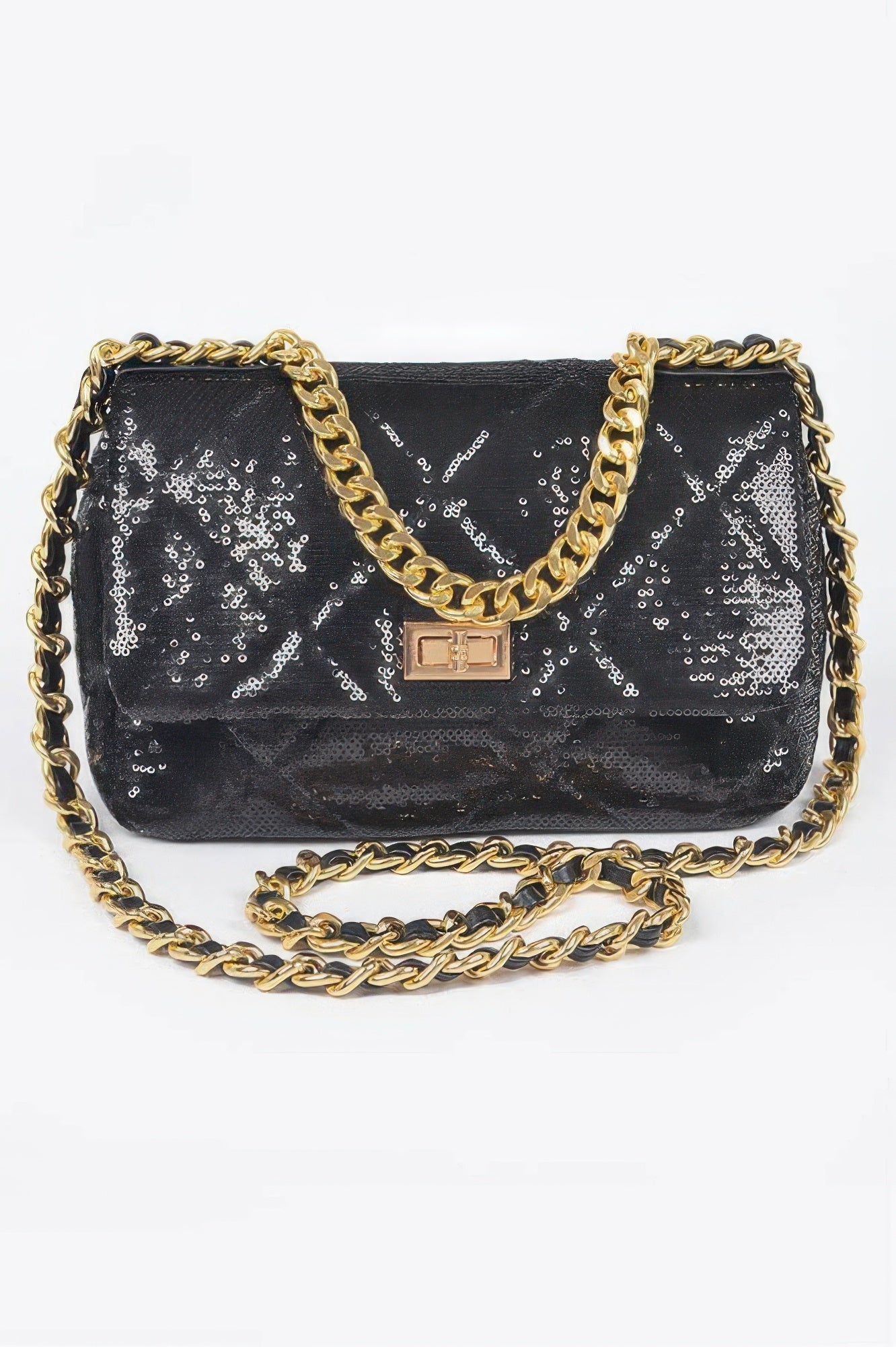 Quilted Sequins Chain Shoulder