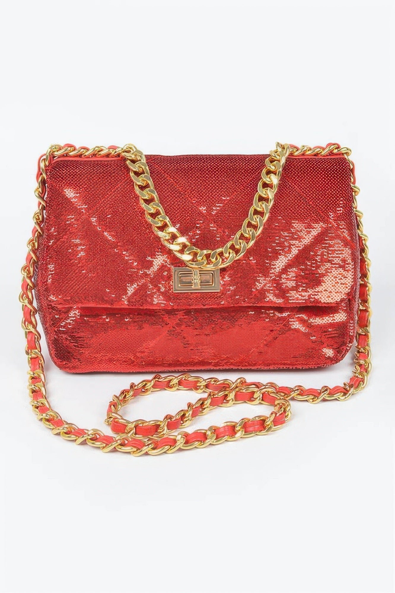 Quilted Sequins Chain Shoulder