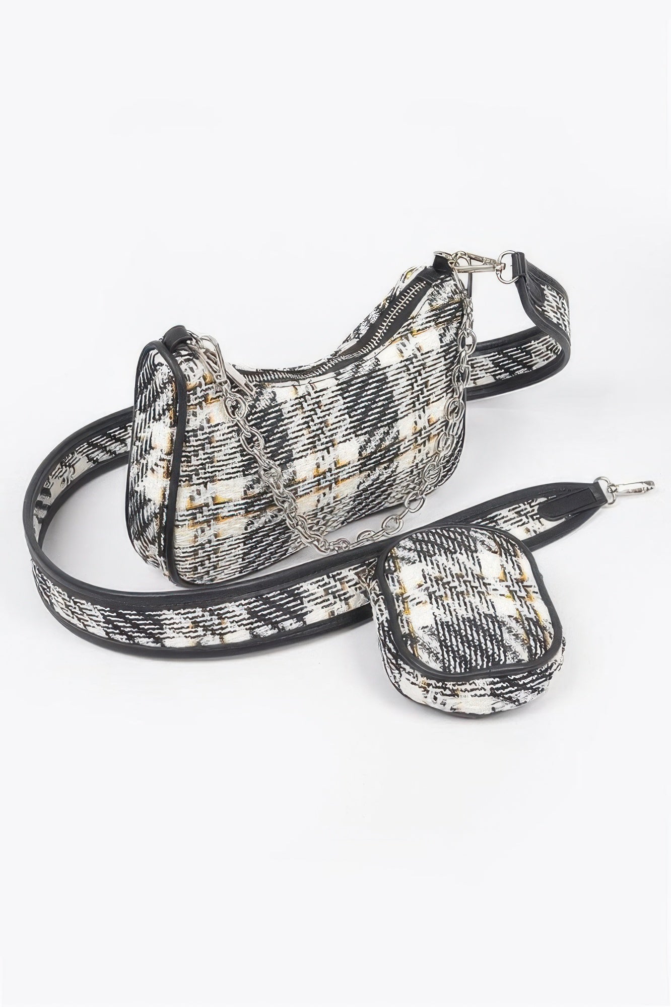 Tweed Plaid Shoulder Bag W/airpod Purse