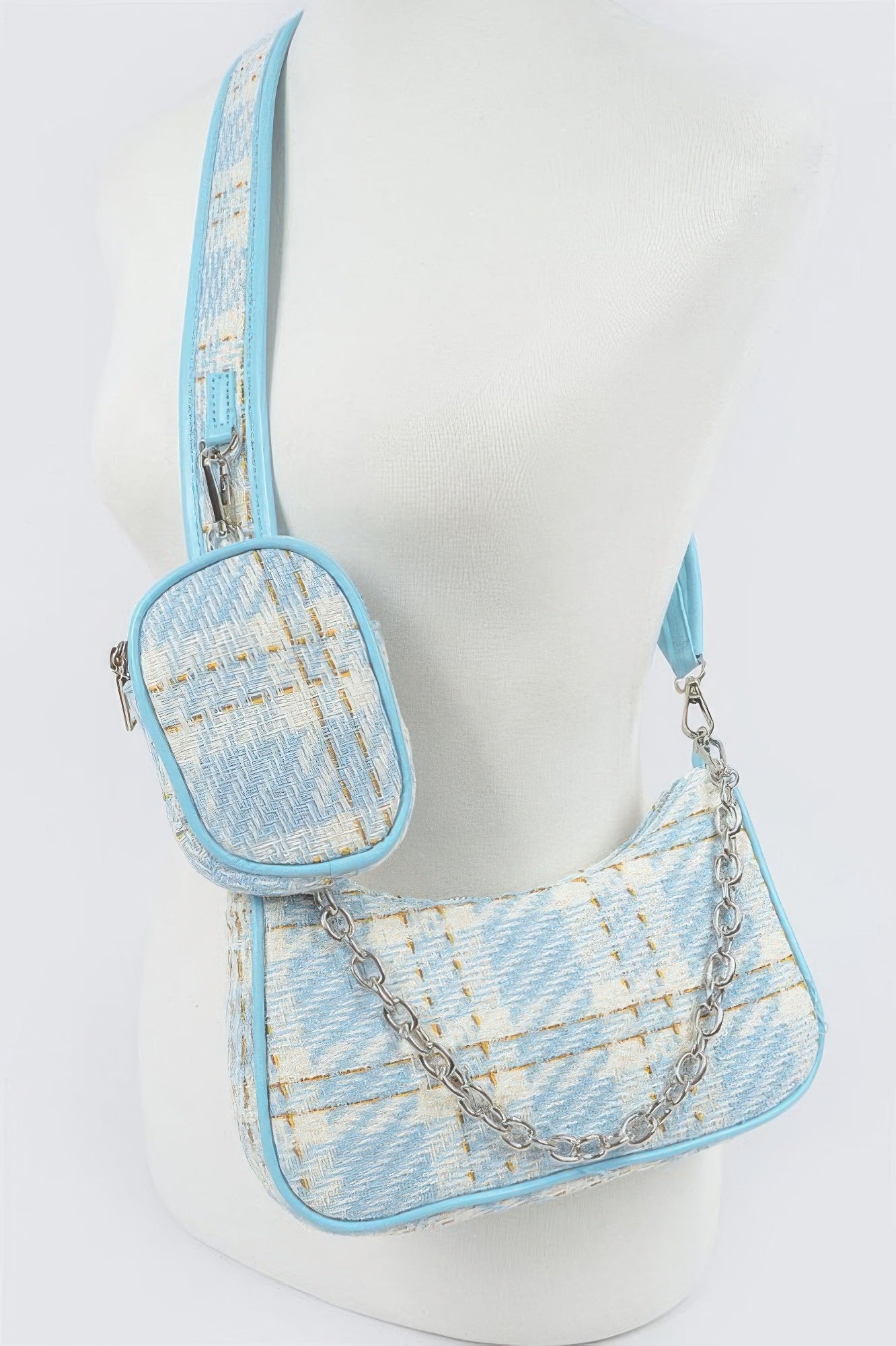 Tweed Plaid Shoulder Bag W/airpod Purse