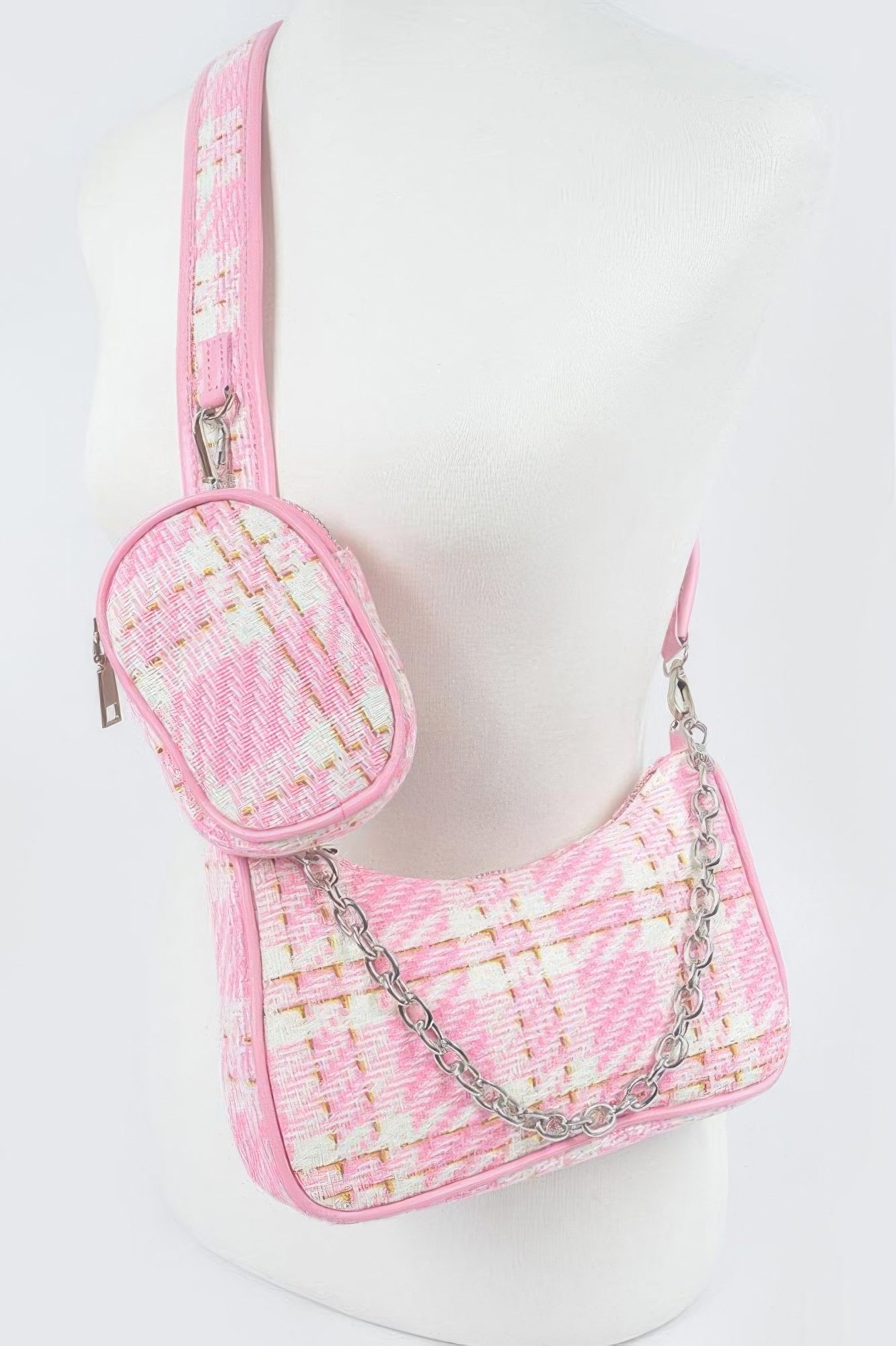 Tweed Plaid Shoulder Bag W/airpod Purse