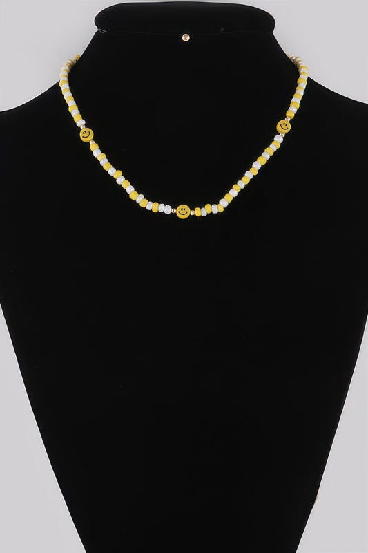 Beaded Smiley Face Charm Necklace