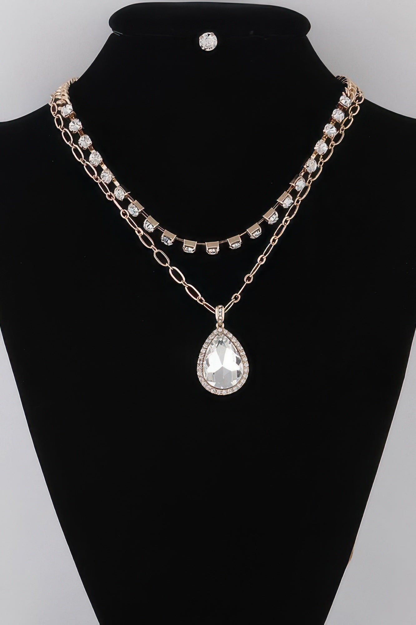 Jeweled Teardrop Pendant Necklace