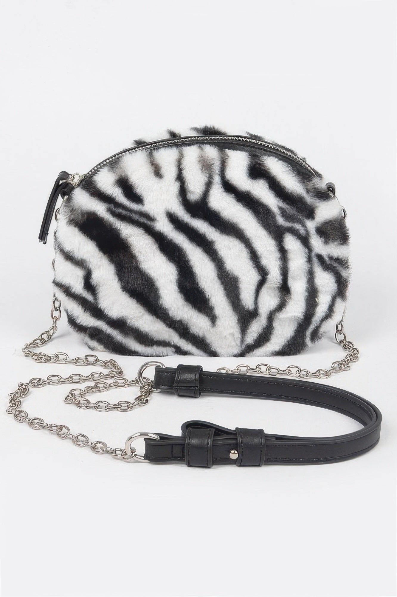 Tiger Print Fur Zip Crossbody Bag