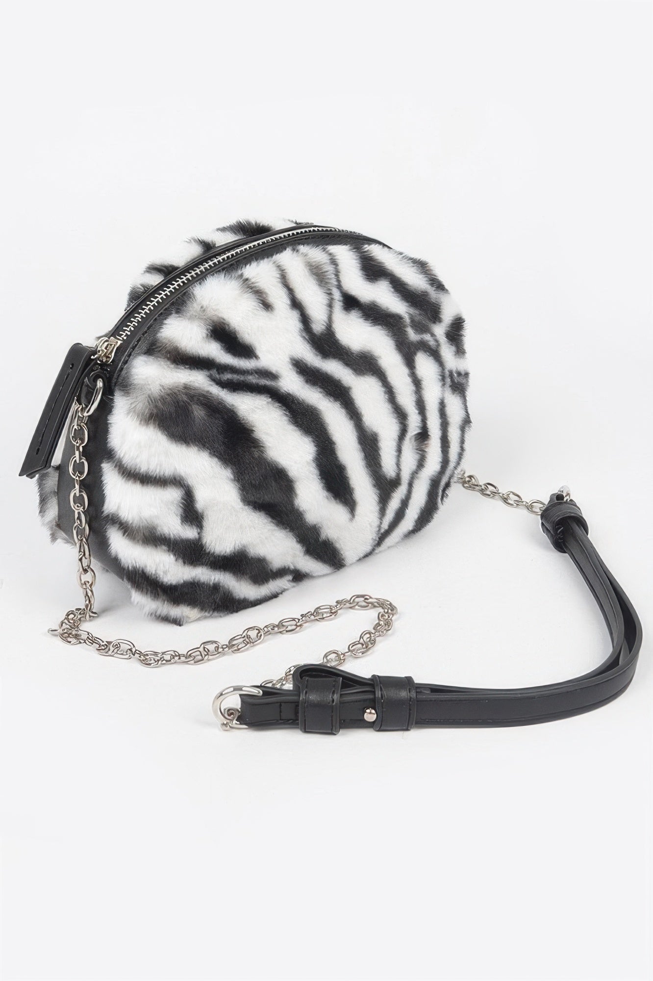 Tiger Print Fur Zip Crossbody Bag