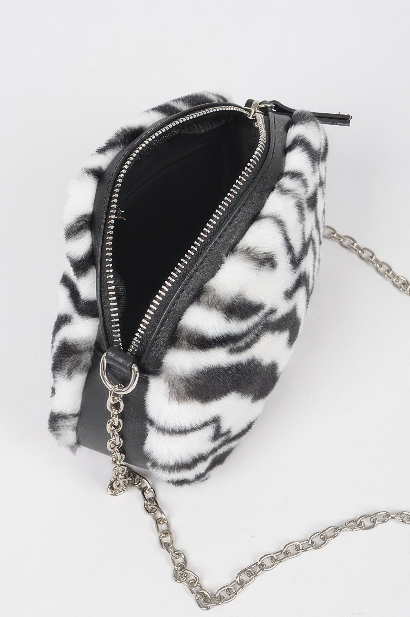 Tiger Print Fur Zip Crossbody Bag