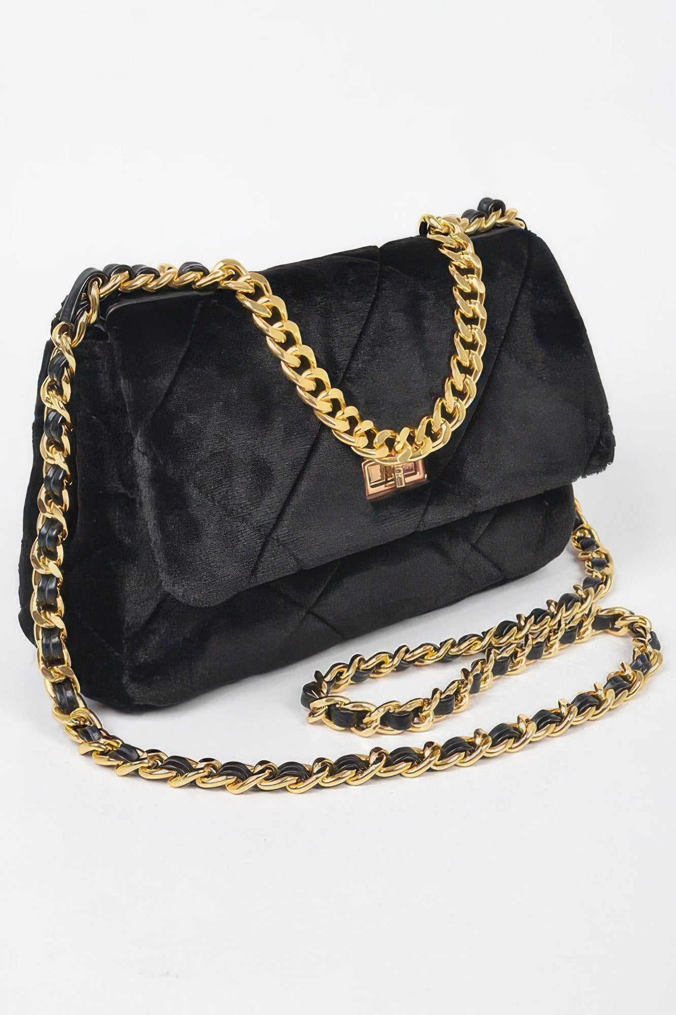 Quilted Fur Chain Flap Clutch