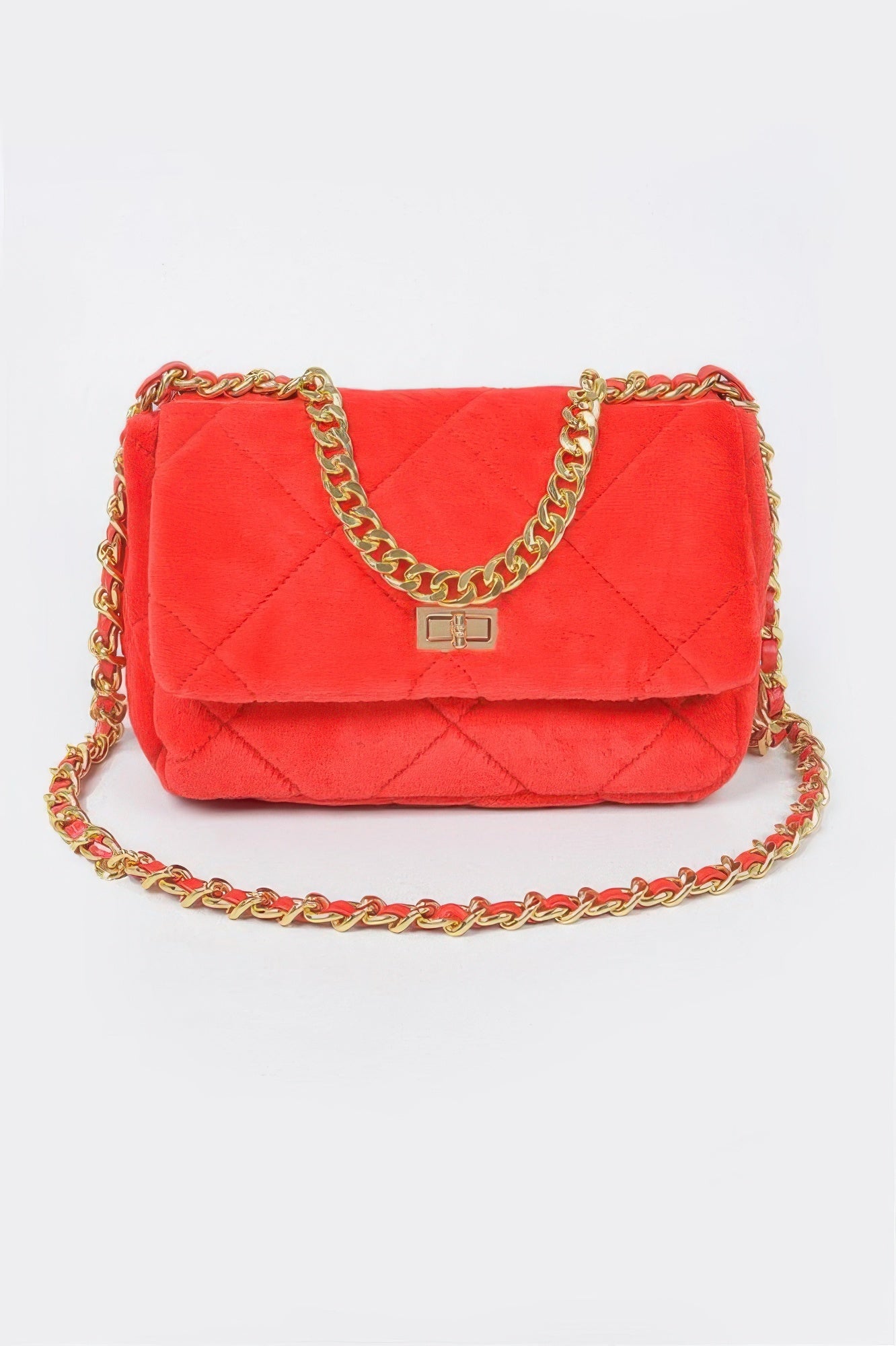 Quilted Fur Chain Flap Clutch