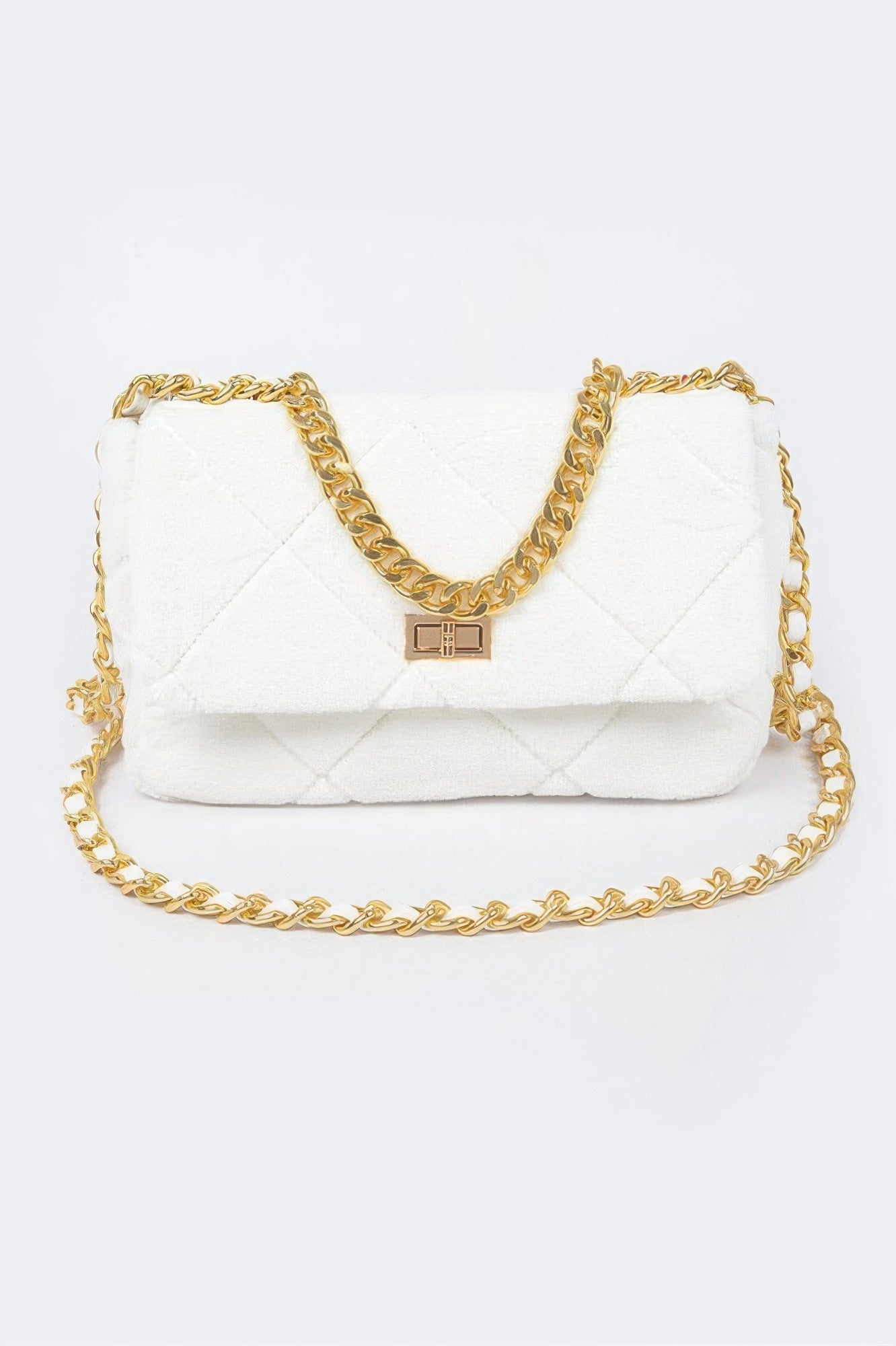 Quilted Fur Chain Flap Clutch