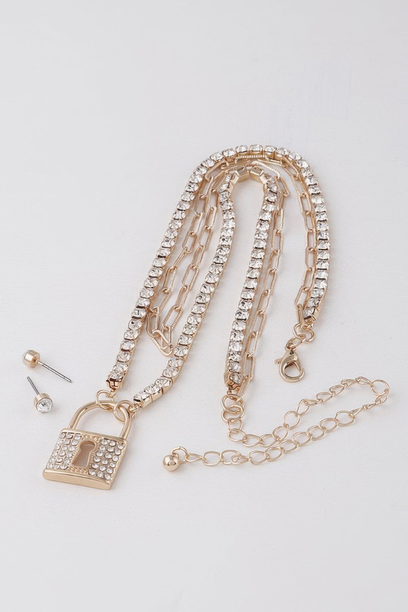 Rhinestone Lined Lock Pendant Necklace
