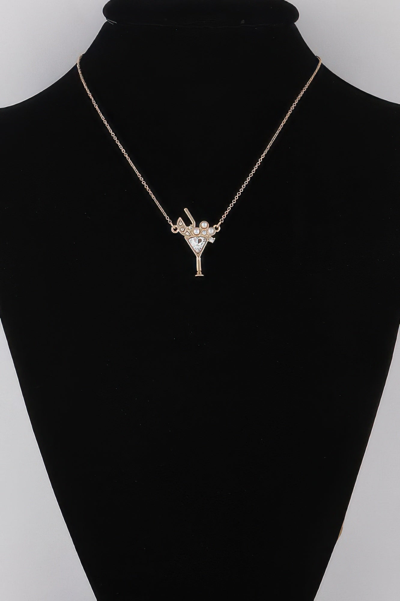 Jeweled Martini Glass Pendant Necklace