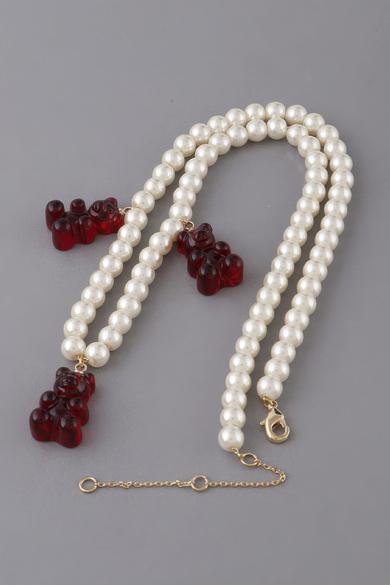 Pearled Gummy Bear Trio Necklace