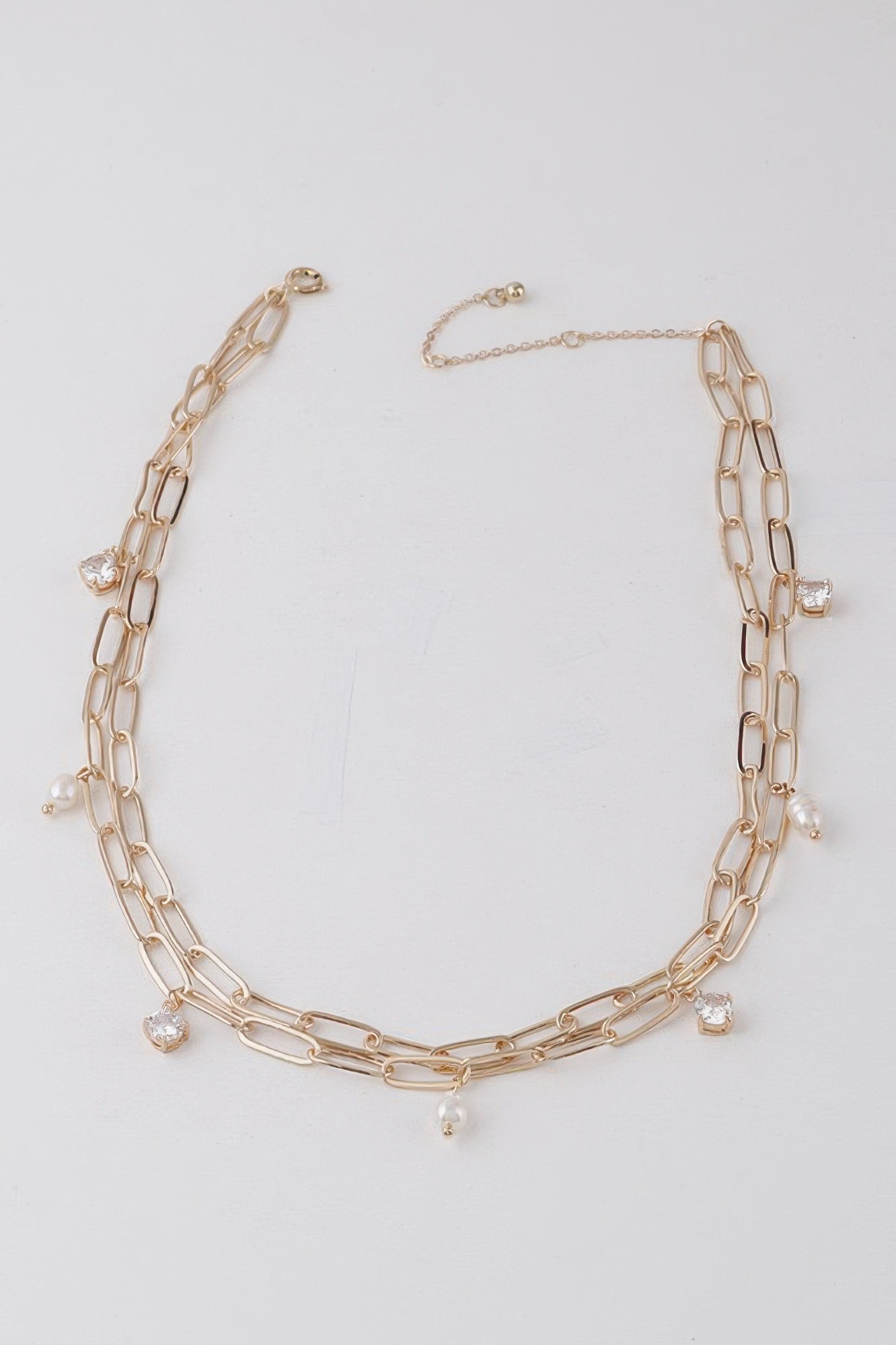 Rhinestone N Bead Chain Necklace