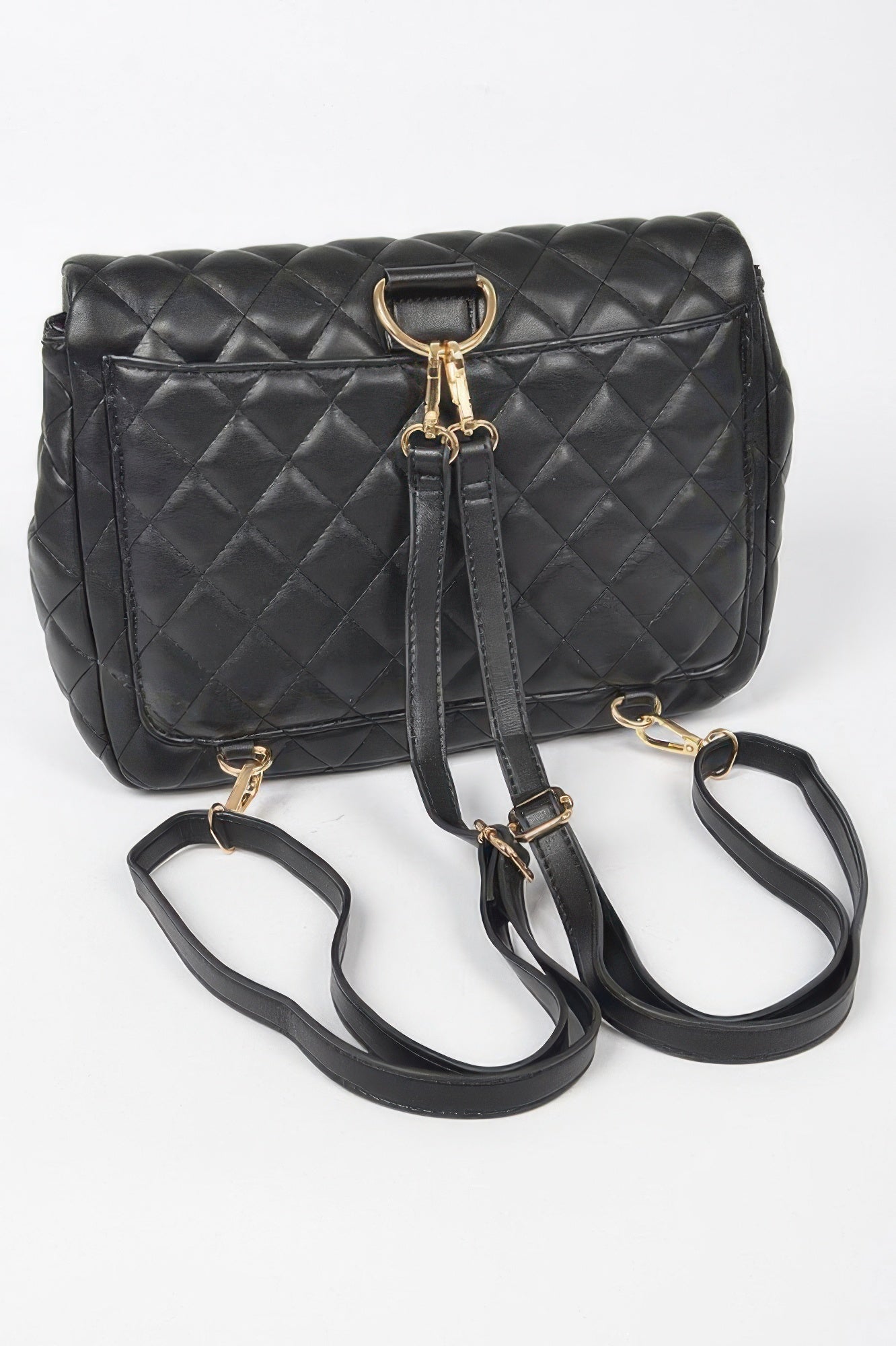 Quilted Faux Leather Flap Backpack