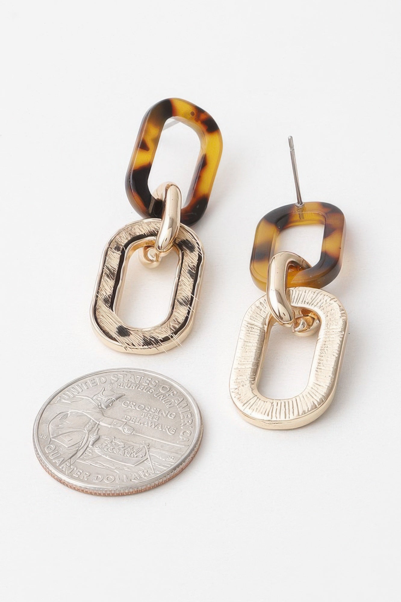 Two Toned Link Chain Drop Earrings
