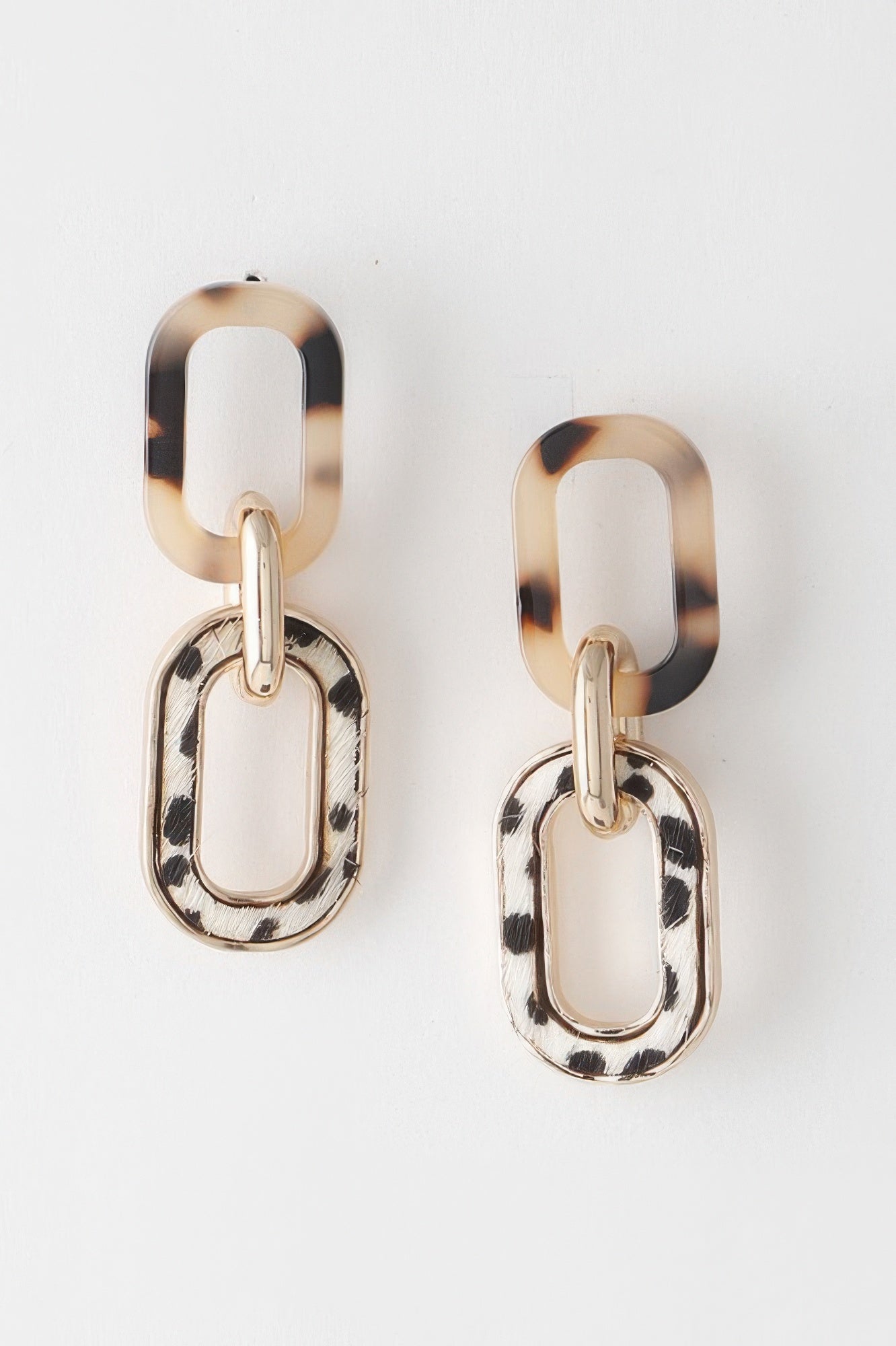 Two Toned Link Chain Drop Earrings