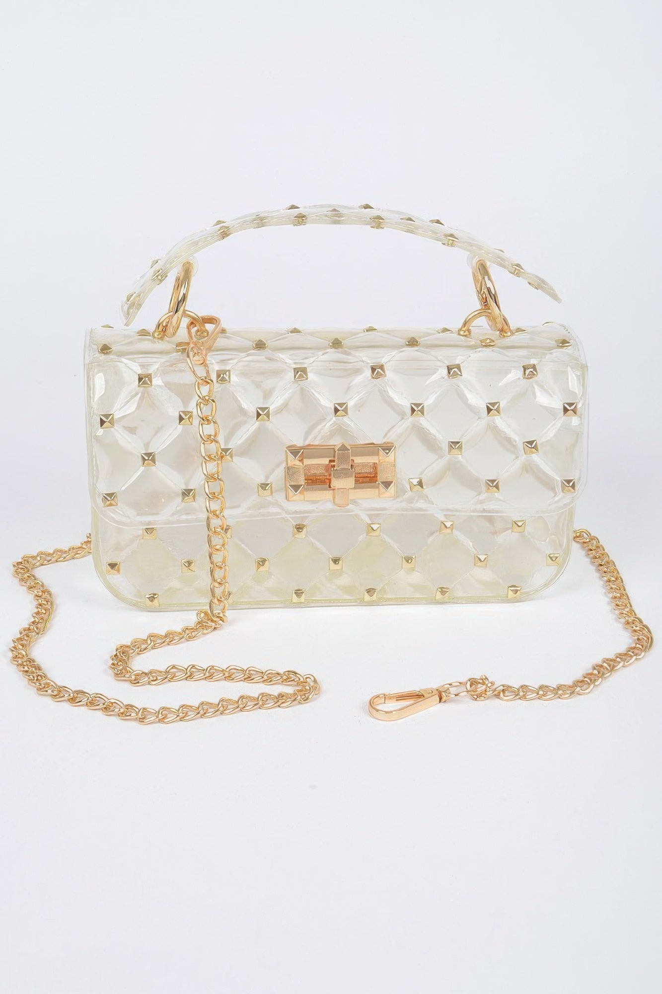 Glossy Stud Cross Chain Body Clutch
