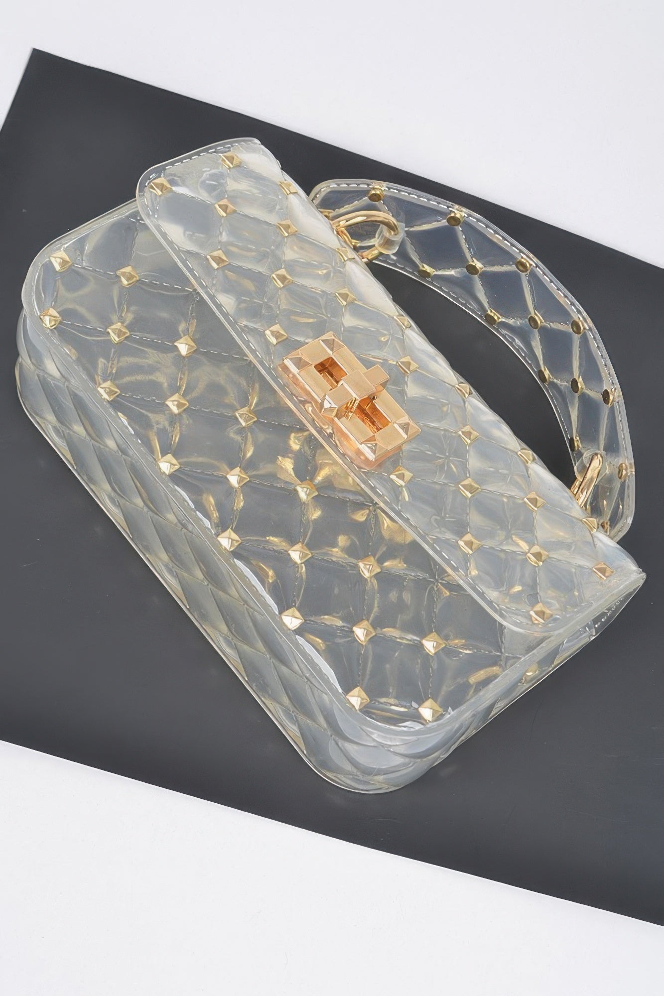 Glossy Stud Cross Chain Body Clutch