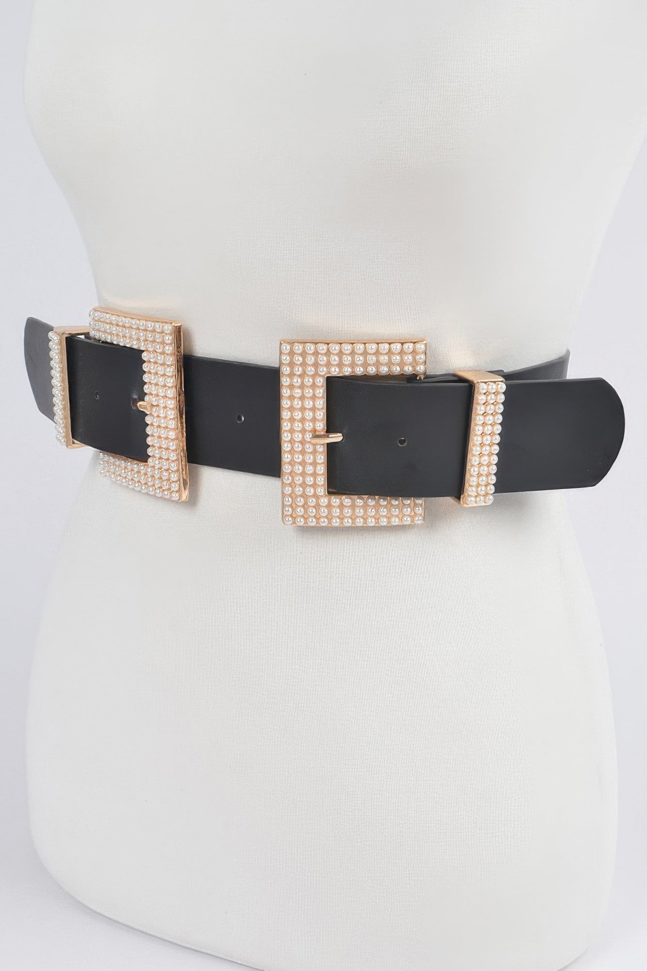Two Faux Pearl Buckle Waist Belt
