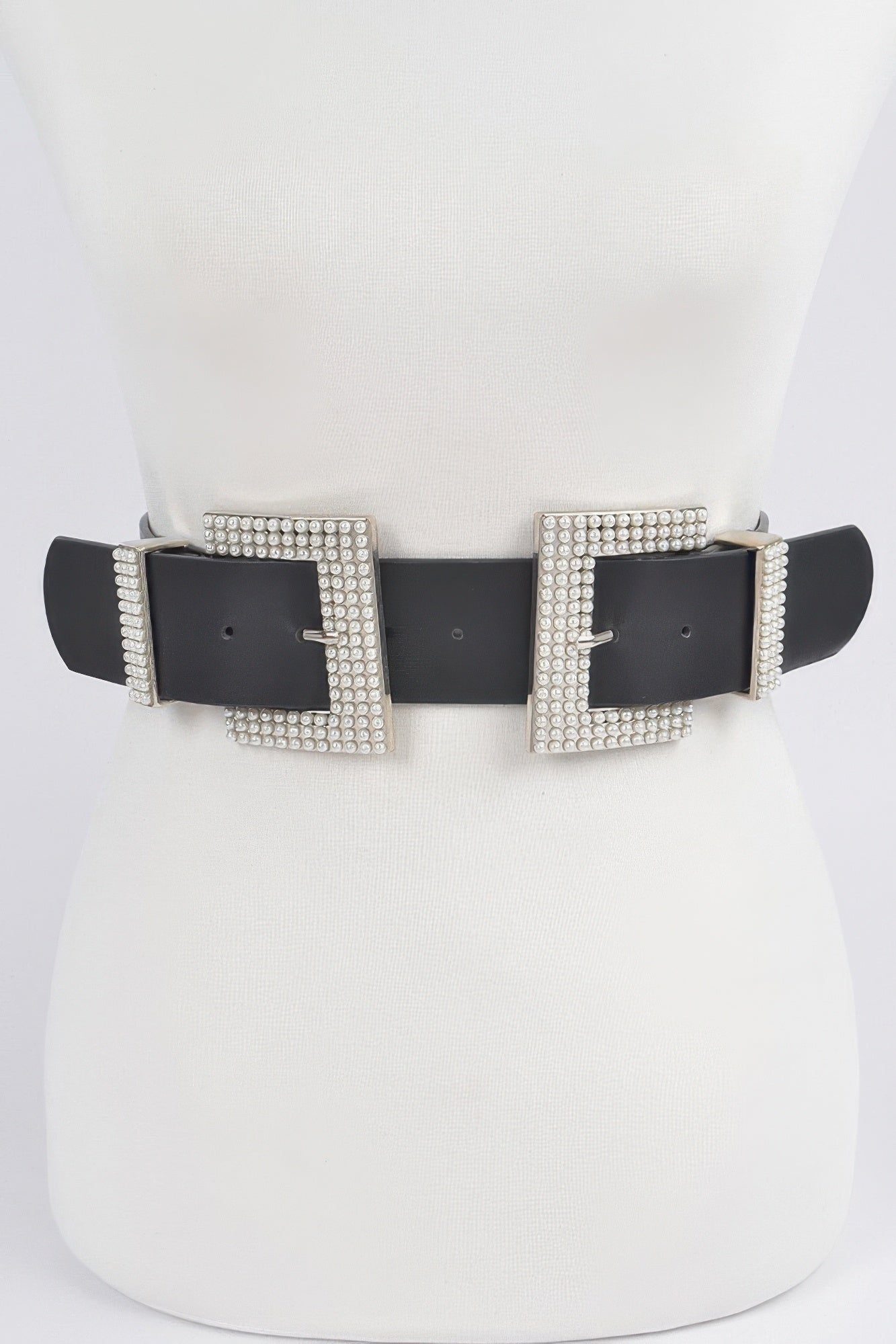 Two Faux Pearl Buckle Waist Belt