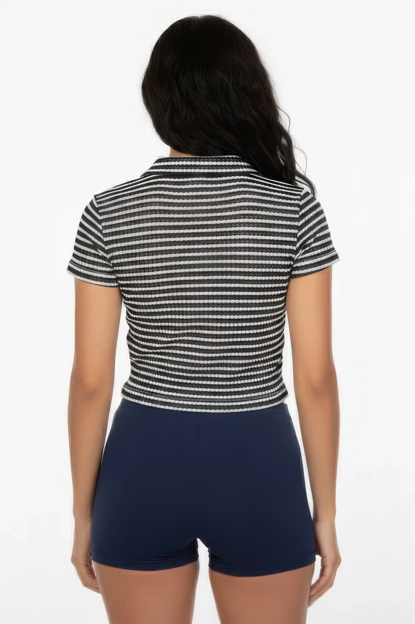 Women's Pineapple Knit Striped Polo Crop Top