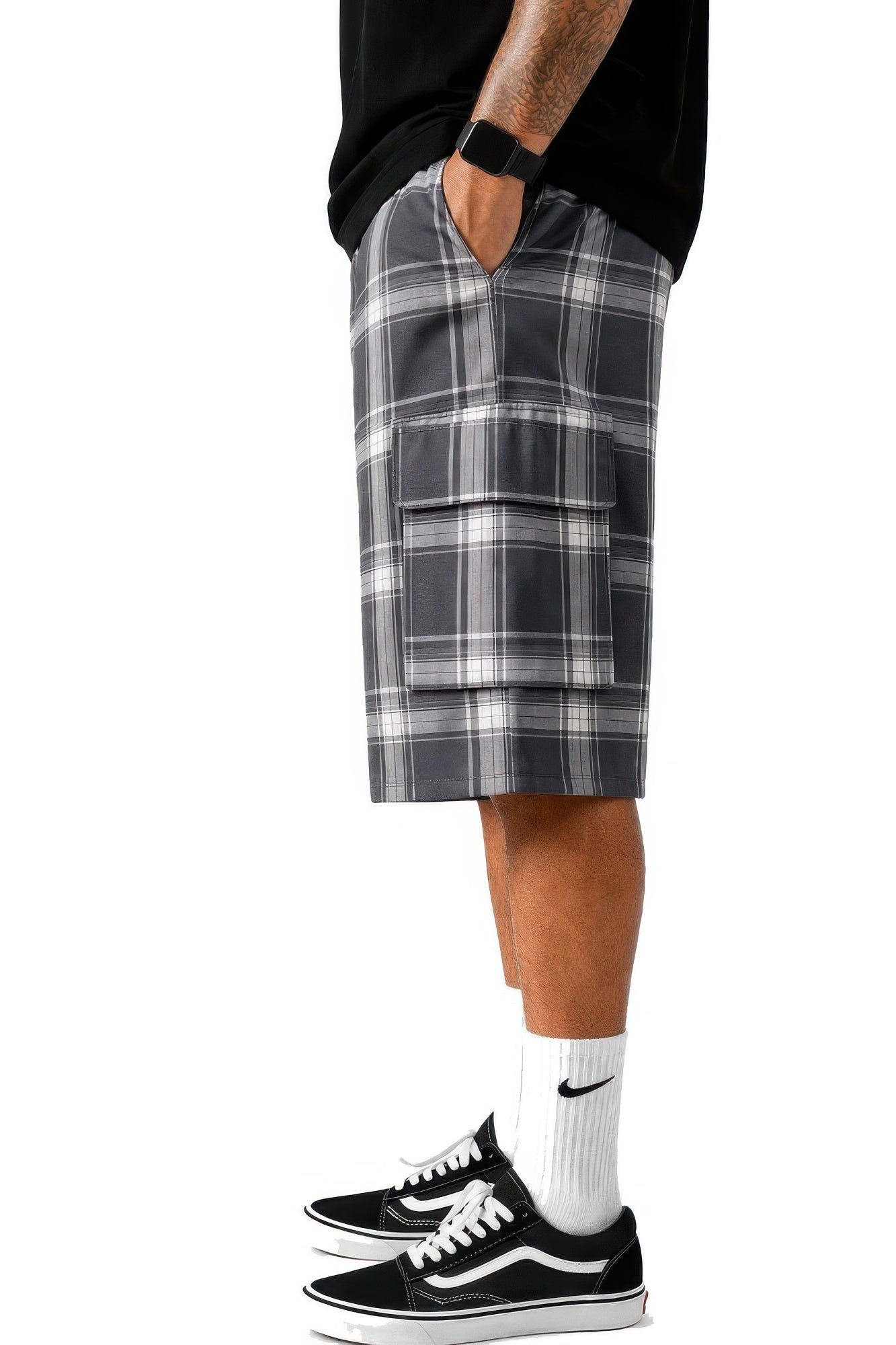 Mens Checkered Baggy Cargo Shorts