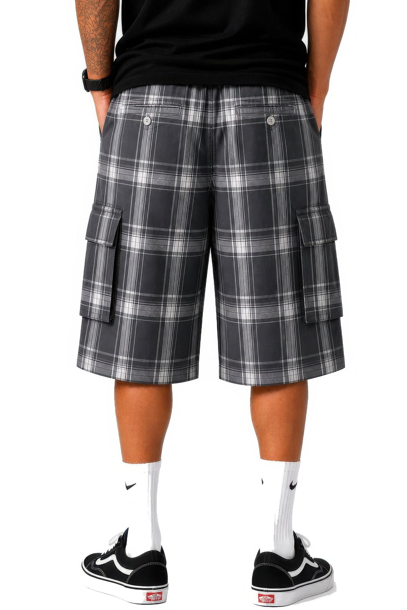 Mens Checkered Baggy Cargo Shorts
