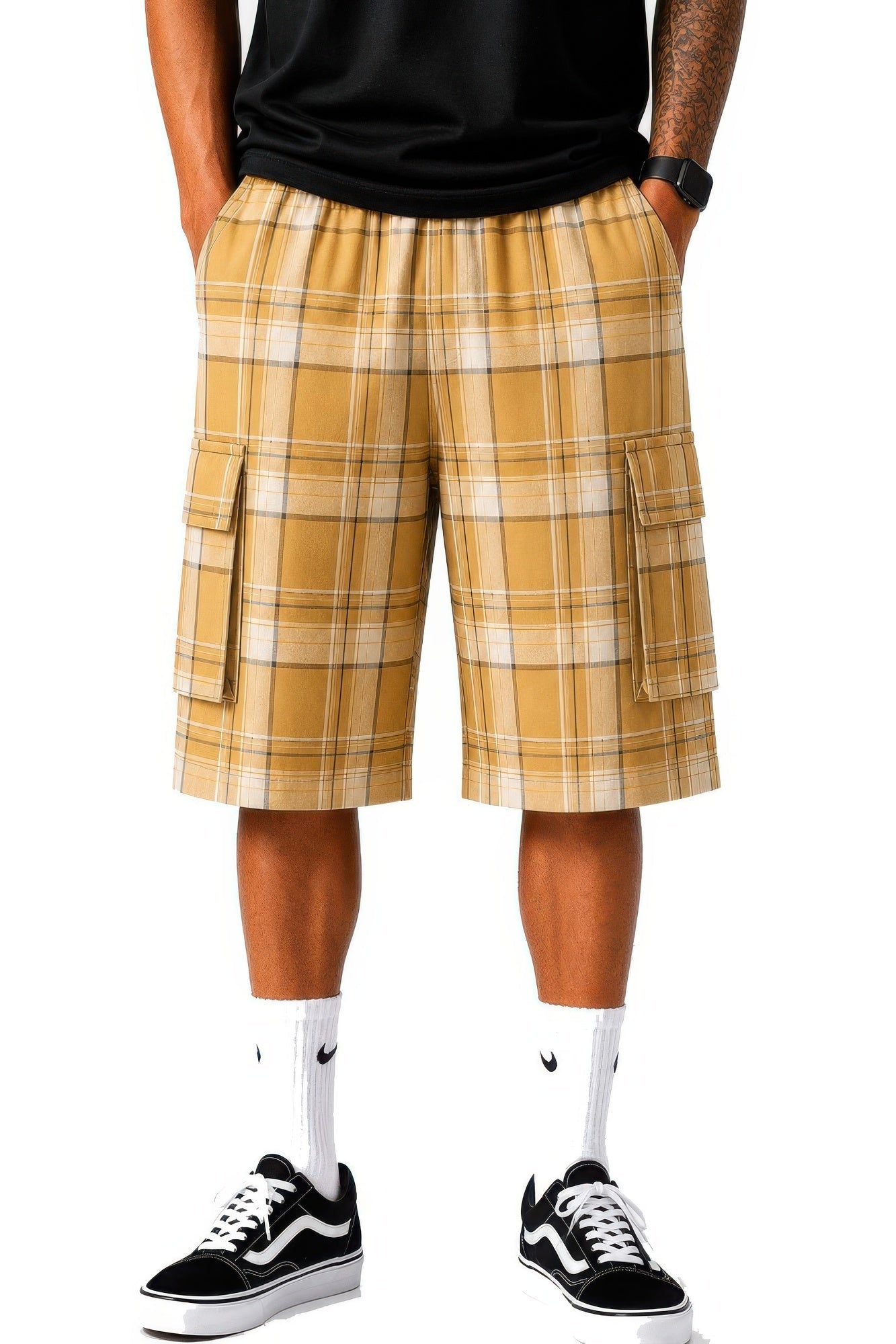 Mens Checkered Baggy Cargo Shorts
