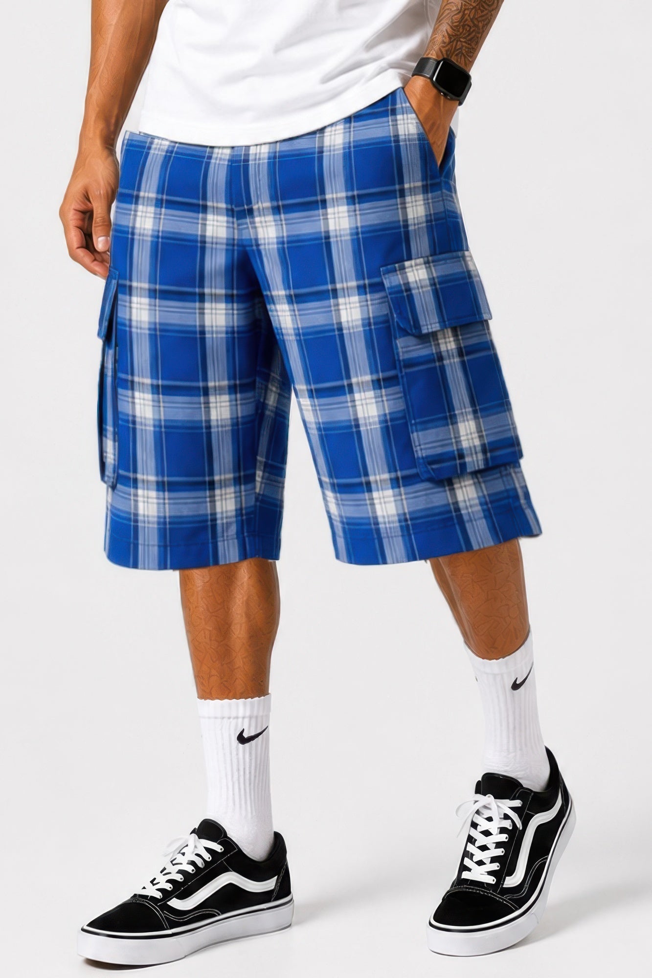 Mens Checkered Baggy Cargo Shorts
