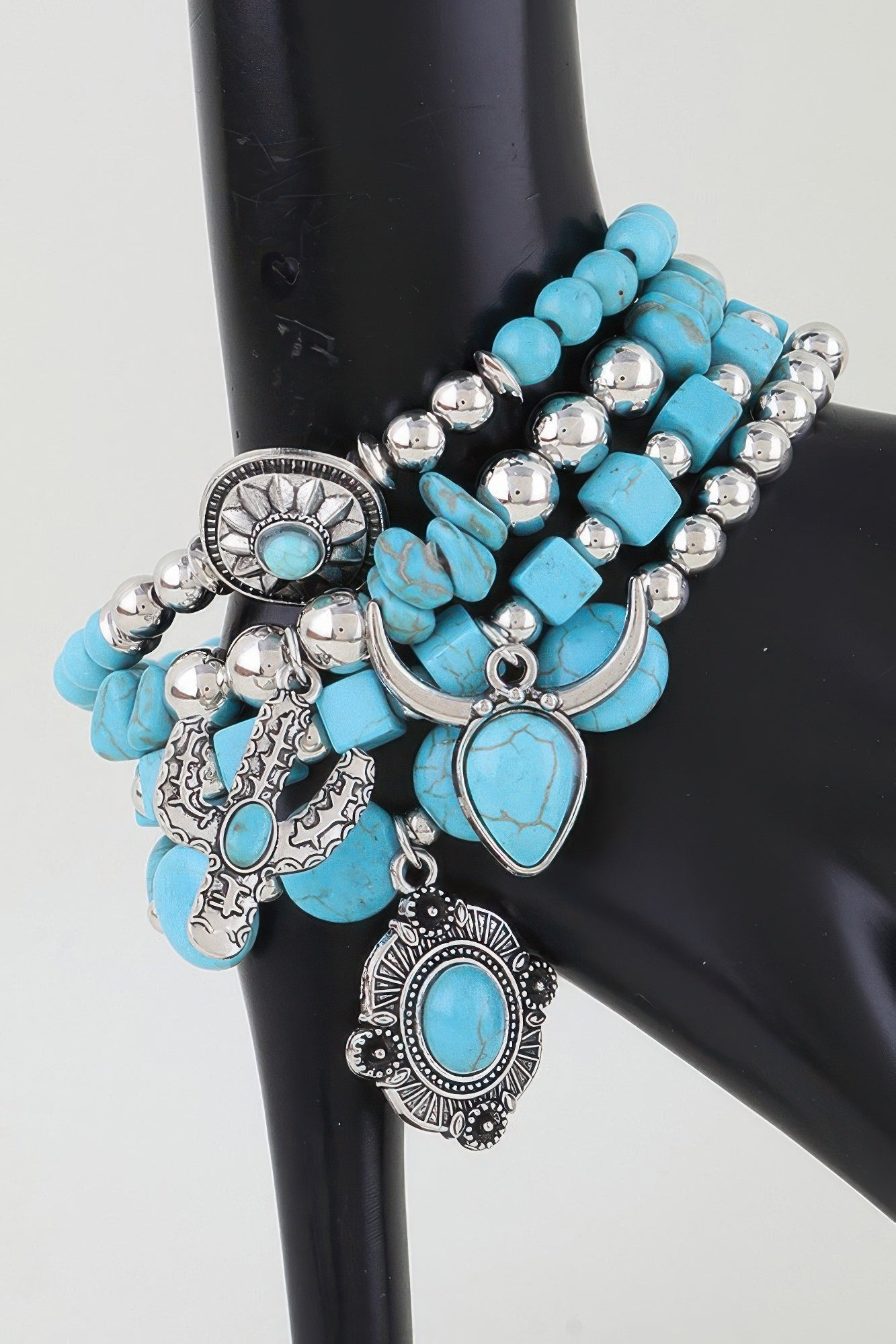 Multi Antique Charm Beaded Bracelet