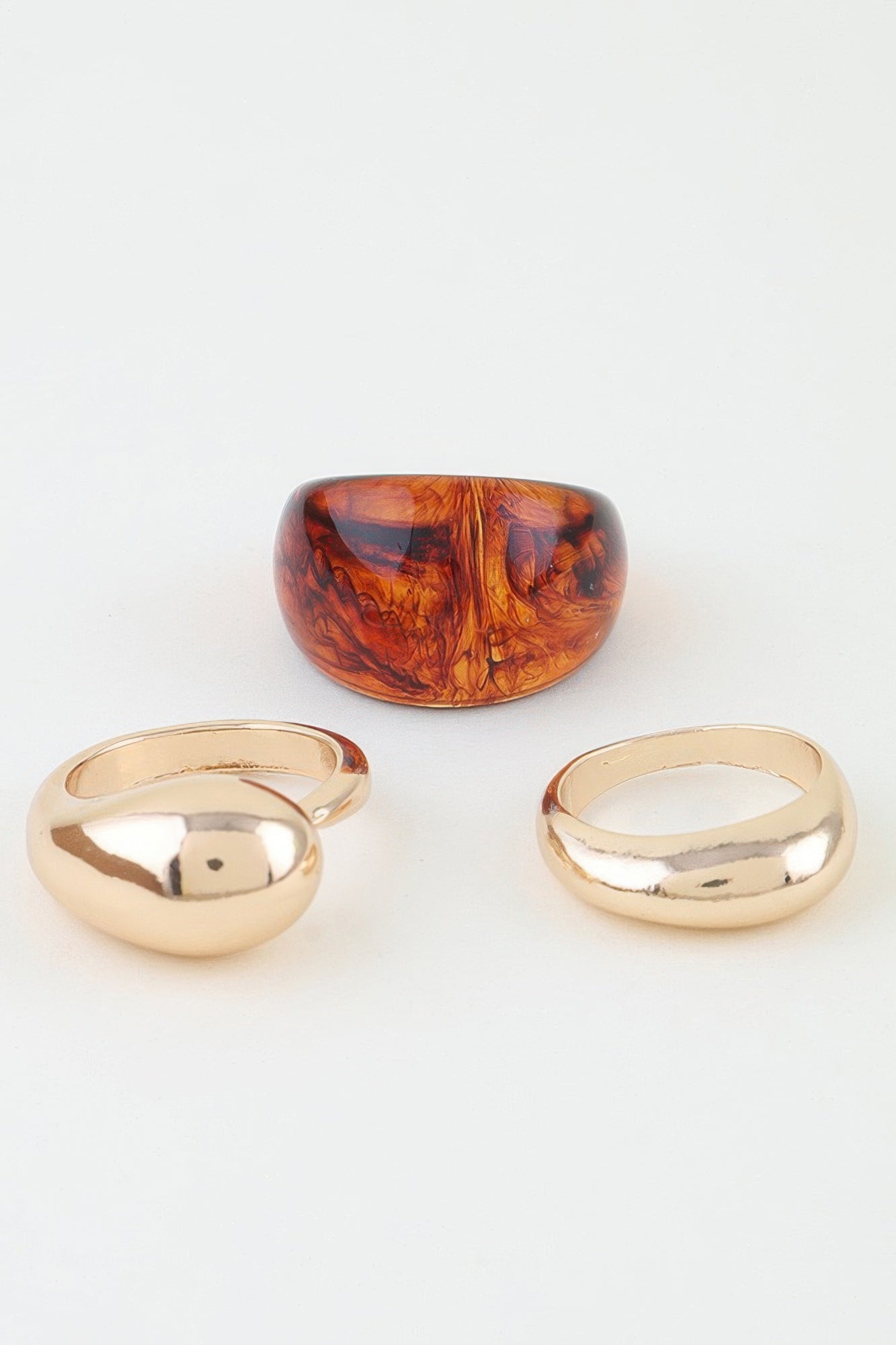 Modern Polished Marble Stone Rings Set
