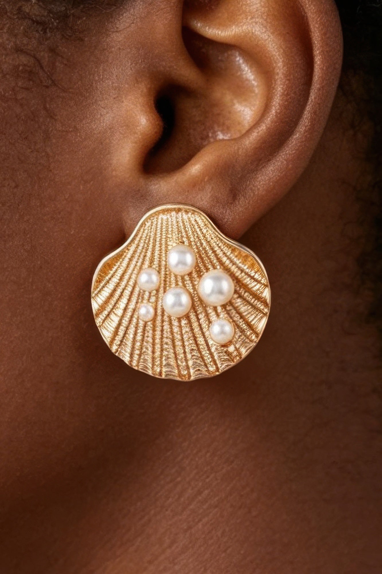 Pearl Studded Clamshell Earrings