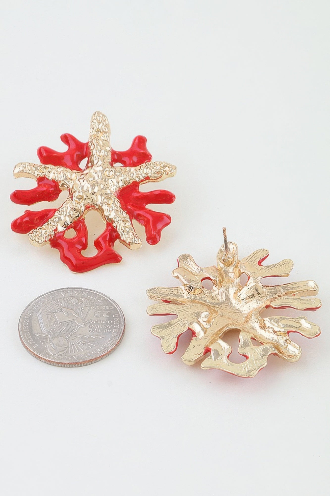 Hammered Starfish Coral Earrings