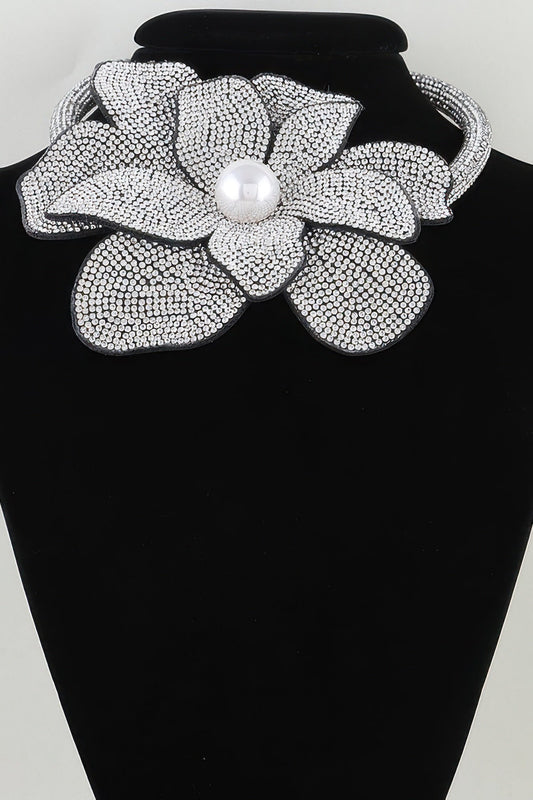 Bejeweled Blooming Flower Choker Necklace