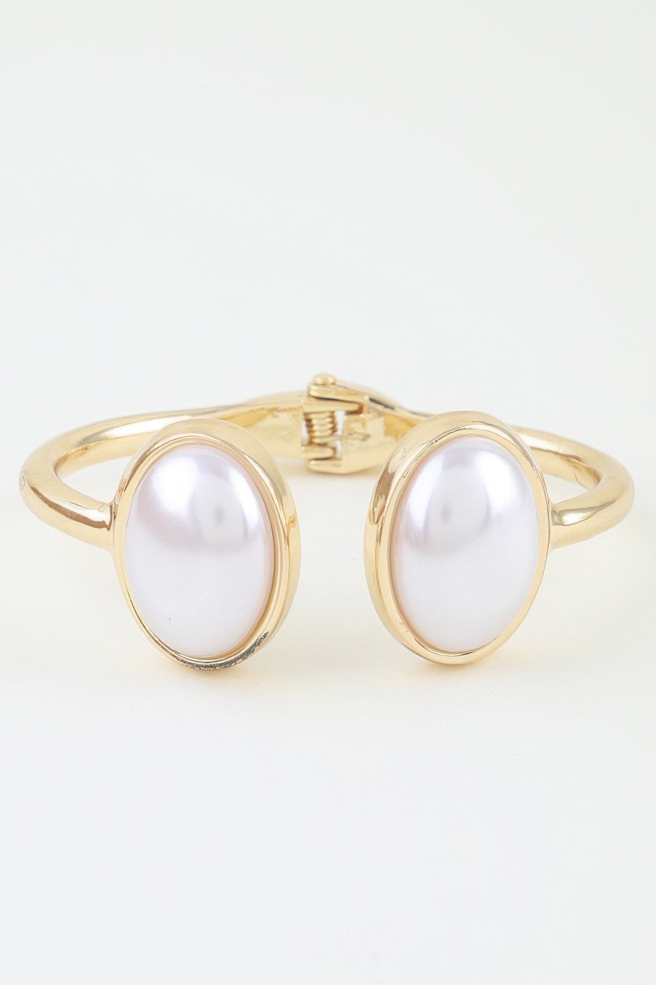 Polished Pearl Stone Open Cuff Bracelet