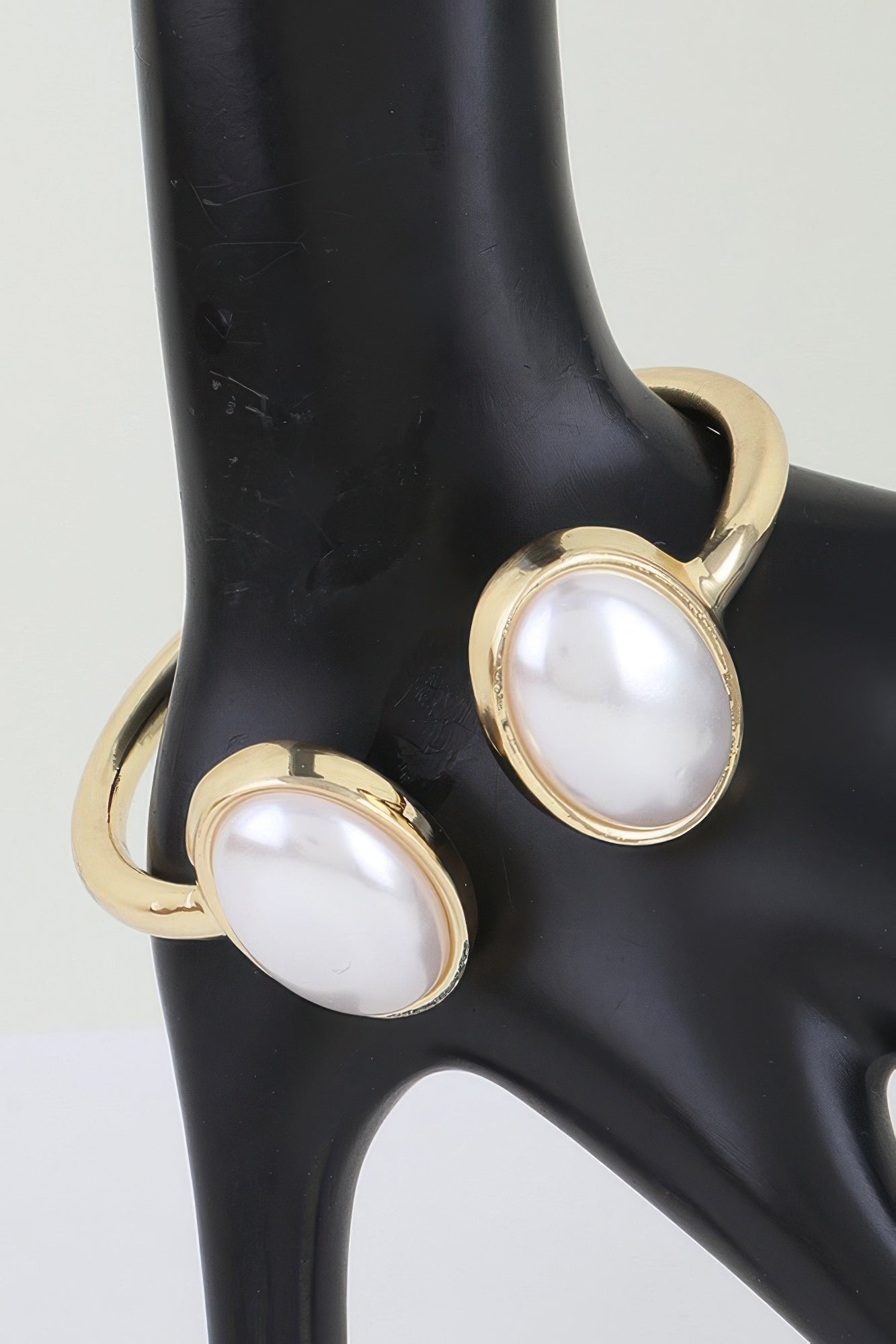 Polished Pearl Stone Open Cuff Bracelet