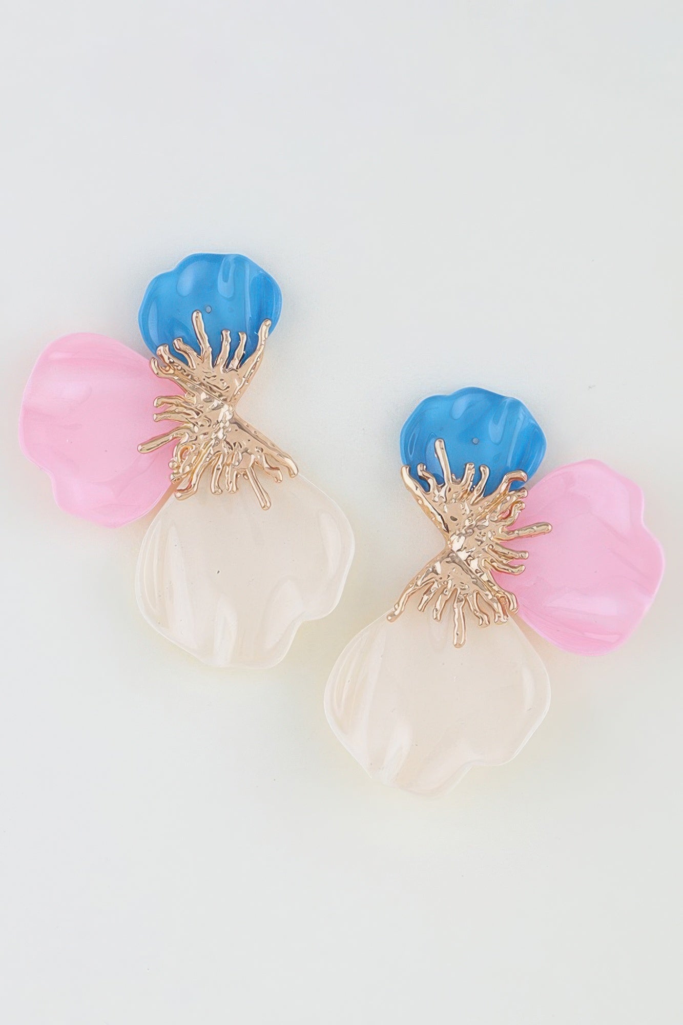 Multi Stone Scale Flower Earrings 2.4"