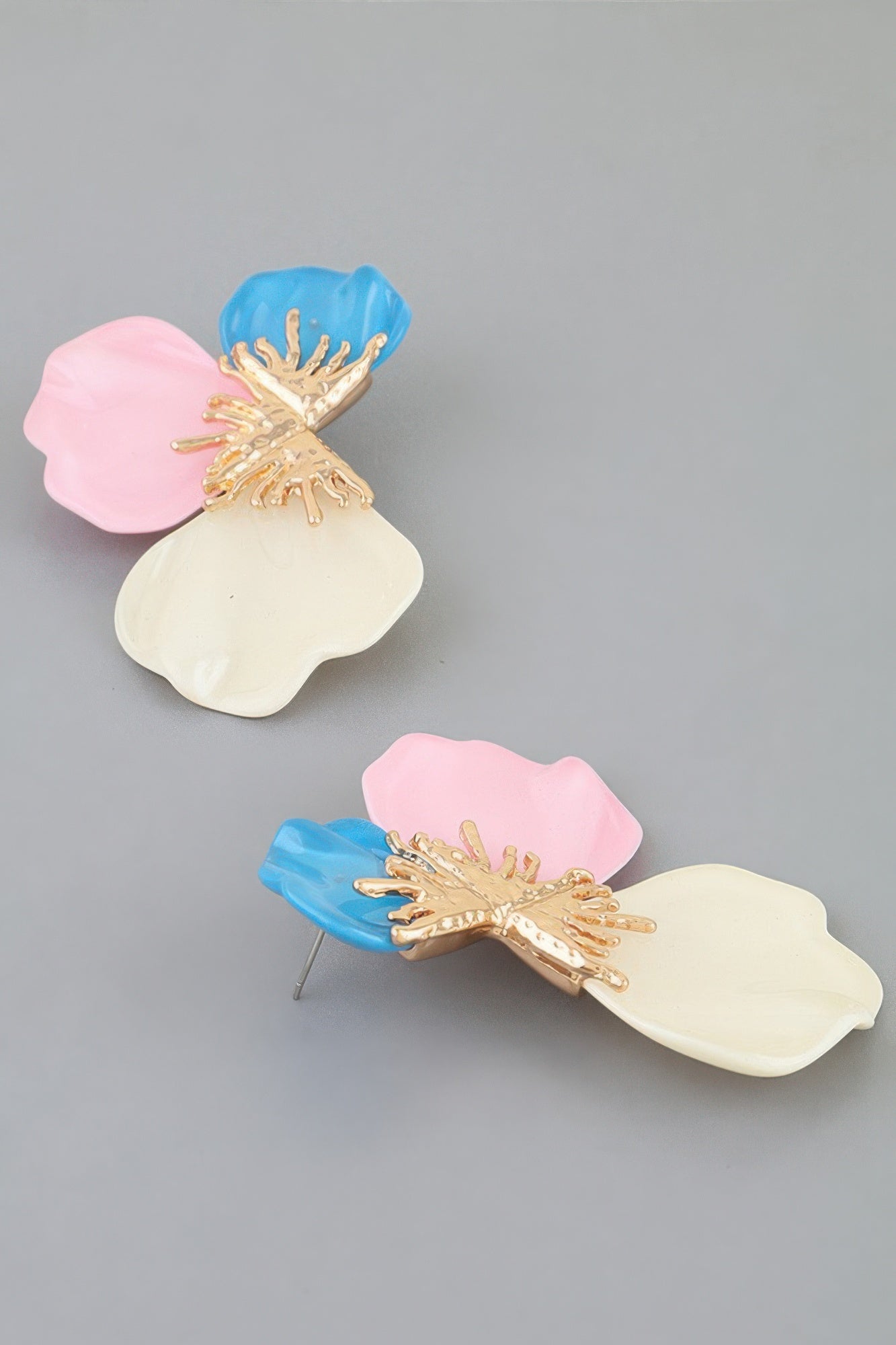 Multi Stone Scale Flower Earrings 2.4"