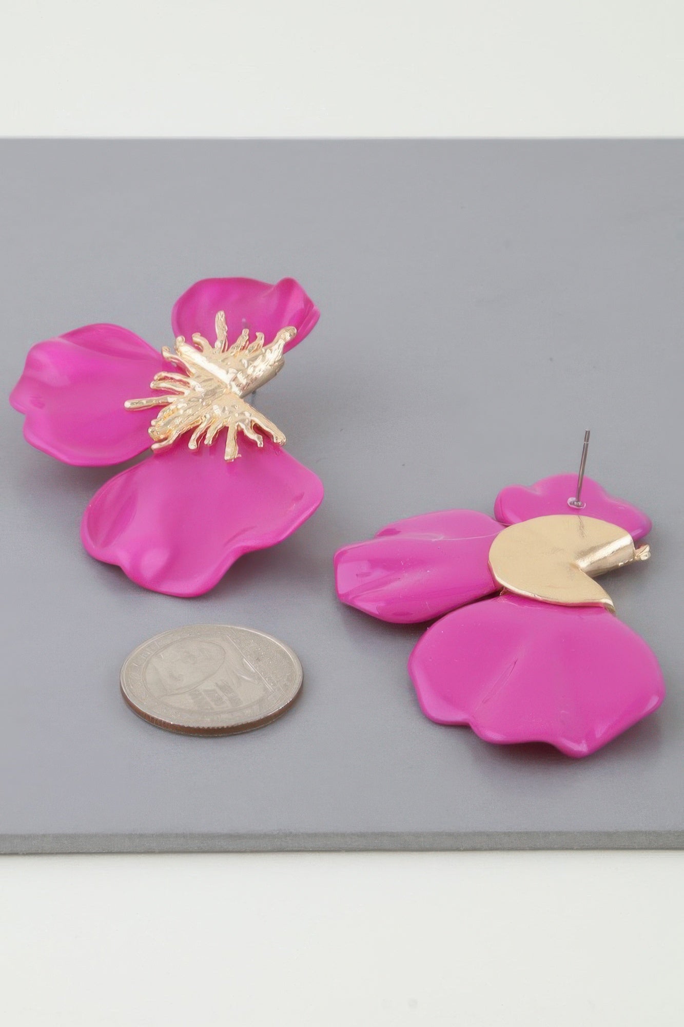 Multi Stone Scale Flower Earrings 2.4"