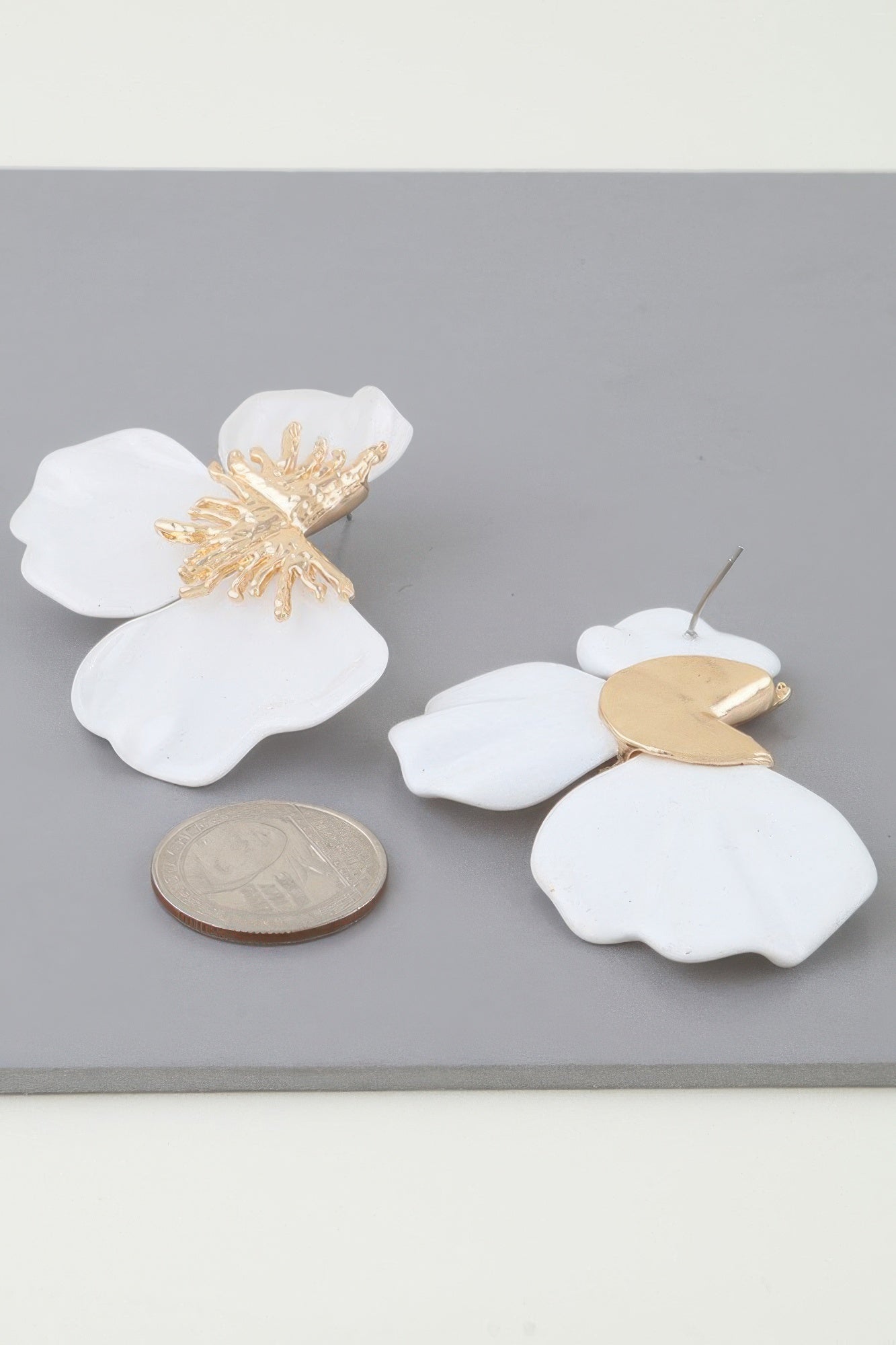 Multi Stone Scale Flower Earrings 2.4"