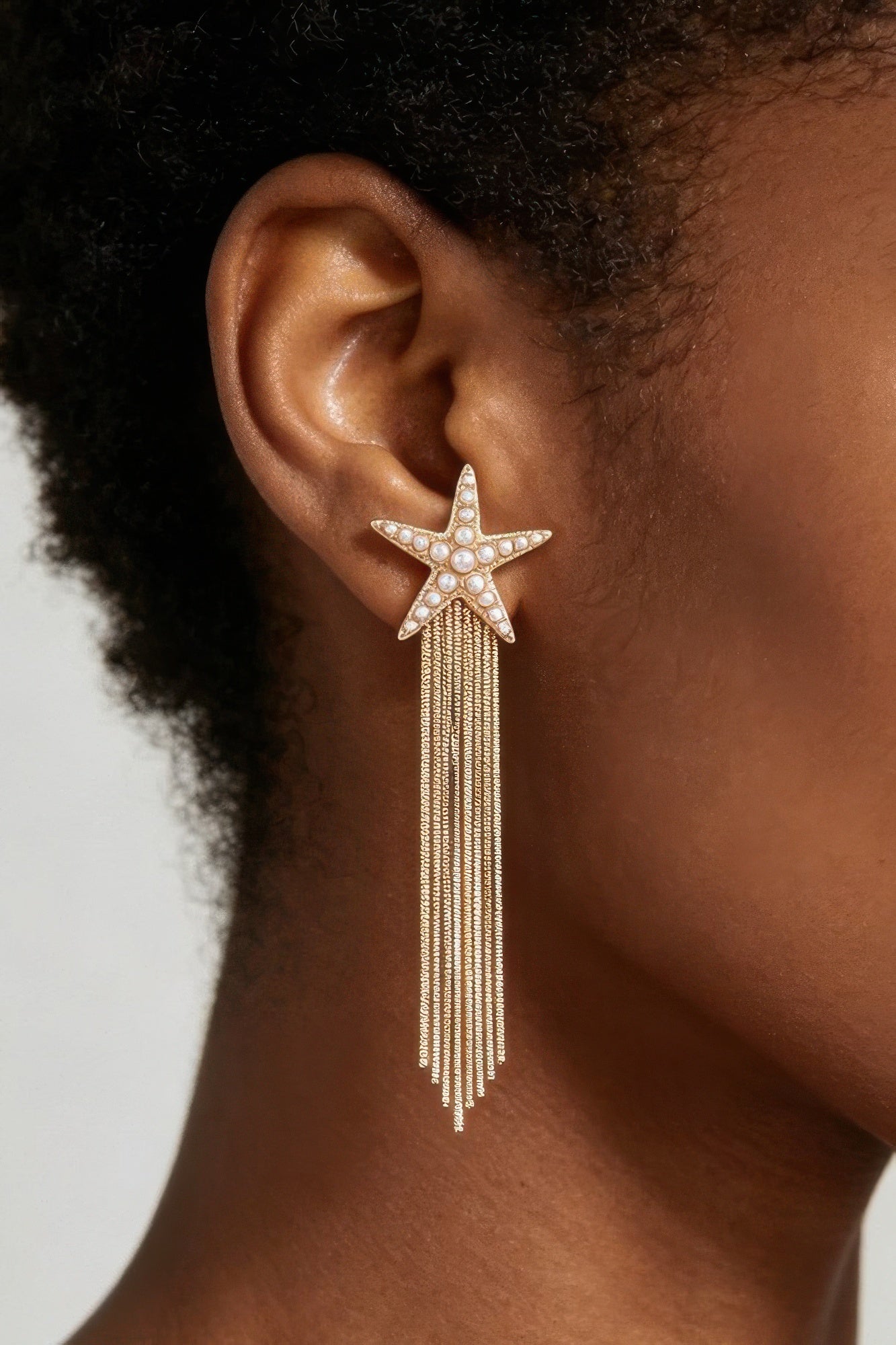 Beaded Starfish 3.2 inch Curtain Drop Earrings