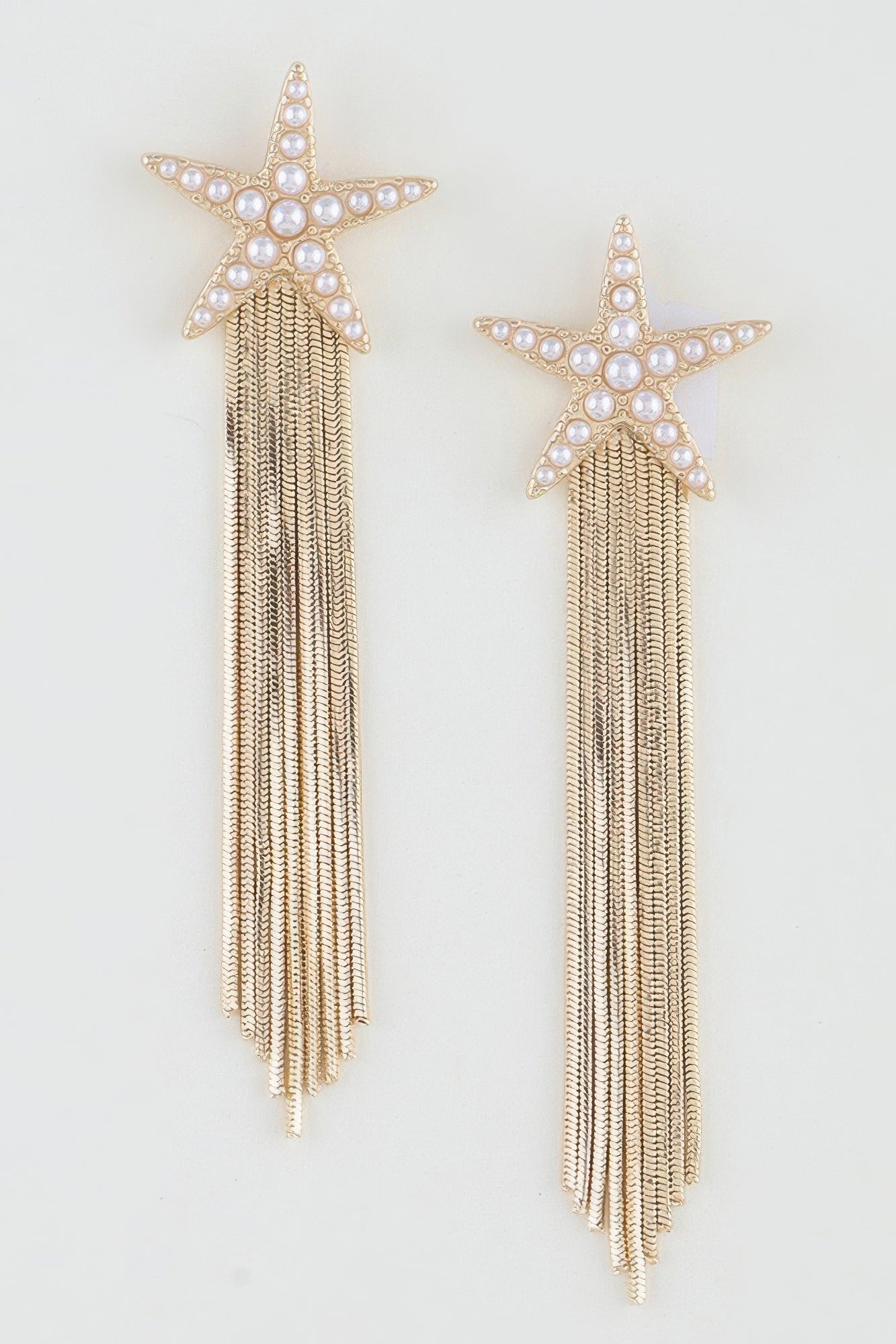 Beaded Starfish 3.2 inch Curtain Drop Earrings