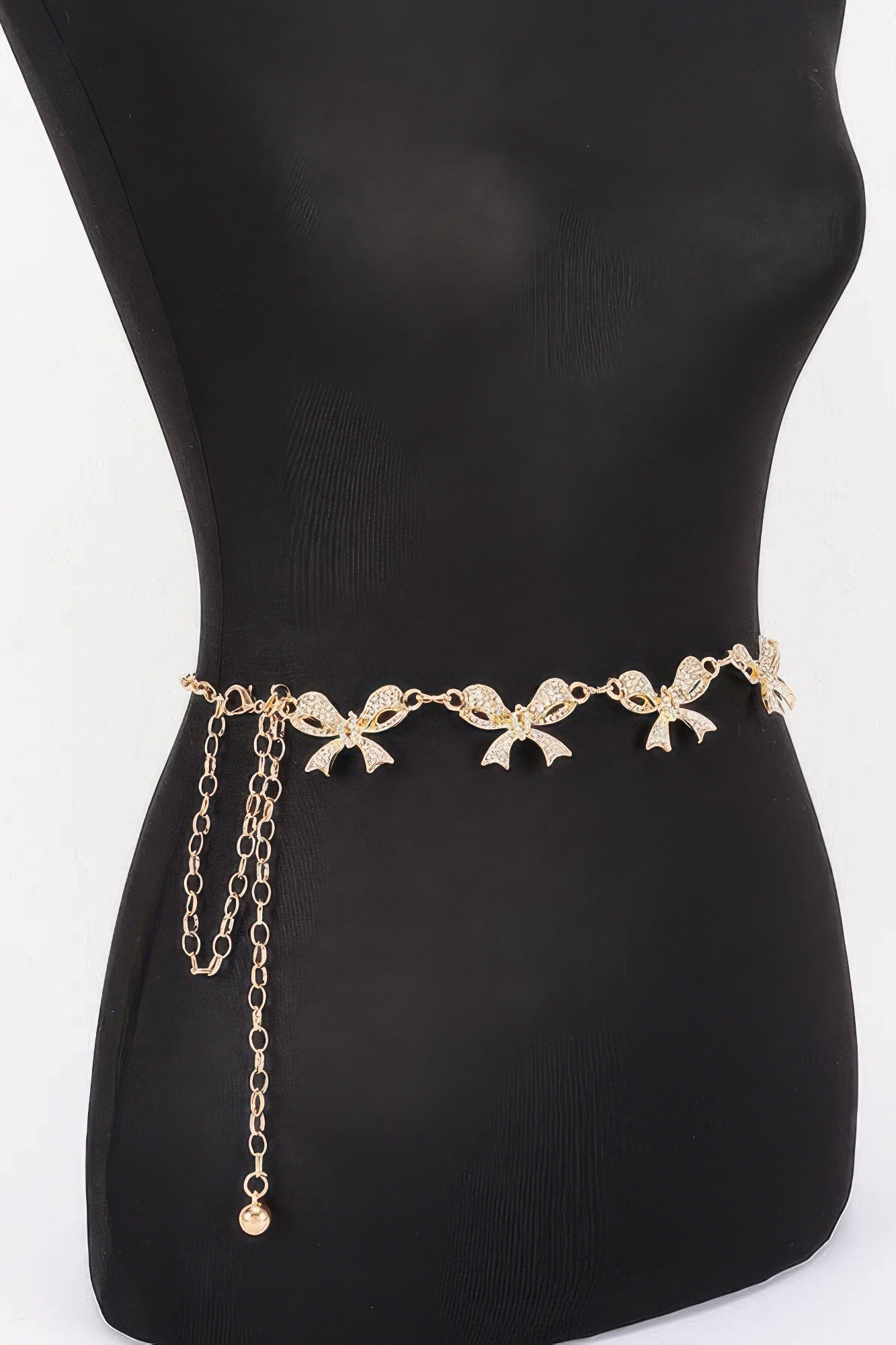 Rhinestone Bow Charm Chain Waist Belt