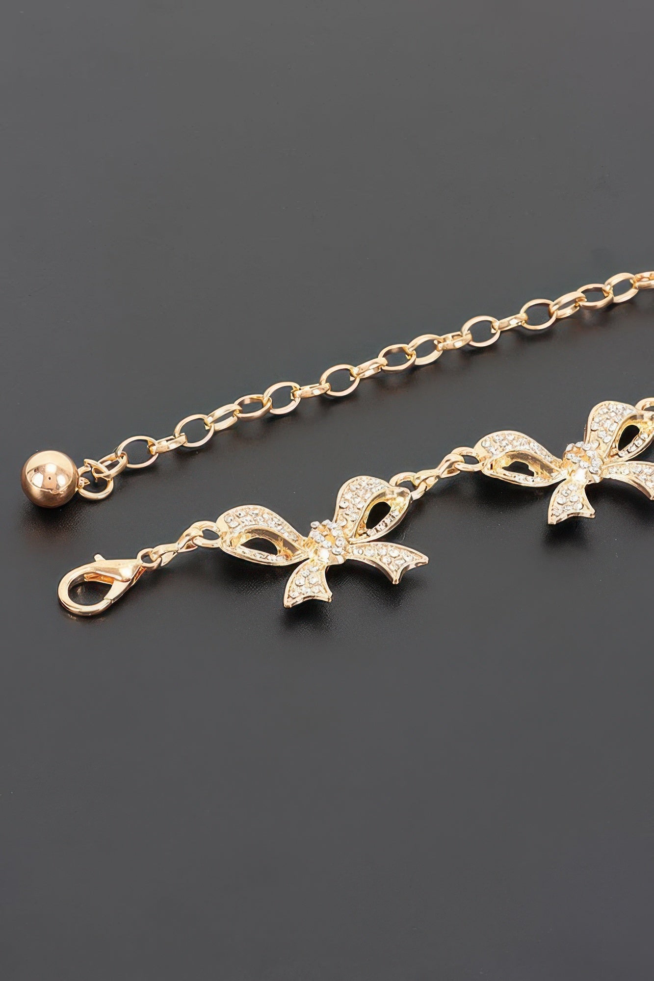 Rhinestone Bow Charm Chain Waist Belt